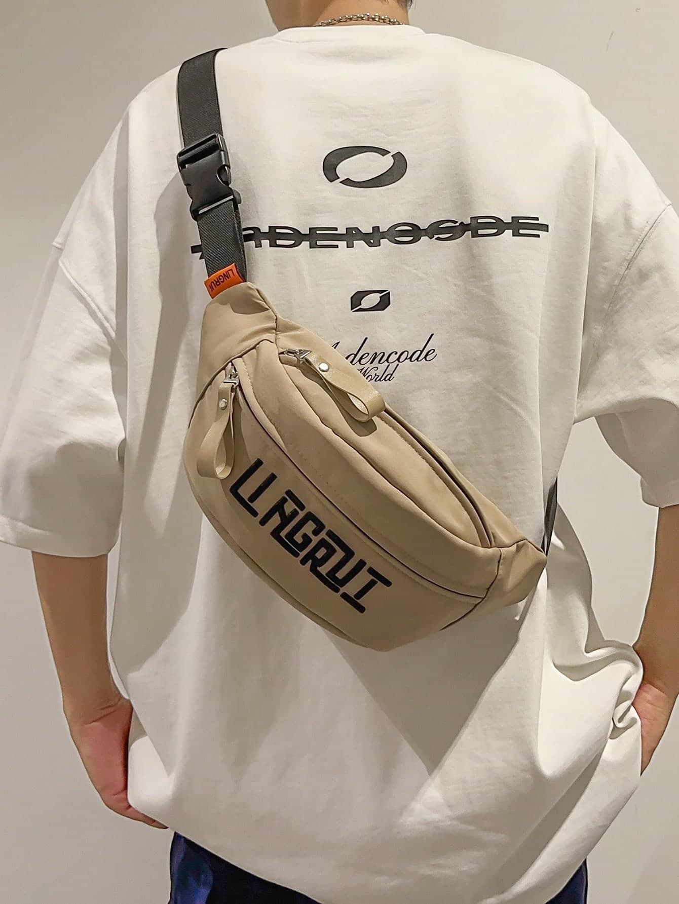 1pc Peach Tree Stylish Solid Color Letter Print Adjustable Strap Zipper Closure Chest Bag & Waist Pack, Multi-Compartment Lightweight Waterproof Nylon Casual, Daily Use, Sports, Travel, Street Wear Belts Pouch Waterproof Backpack Belt Bag Phone Bag, Thigh Bag, Camping, Easter, Camping, Hiking Bag
