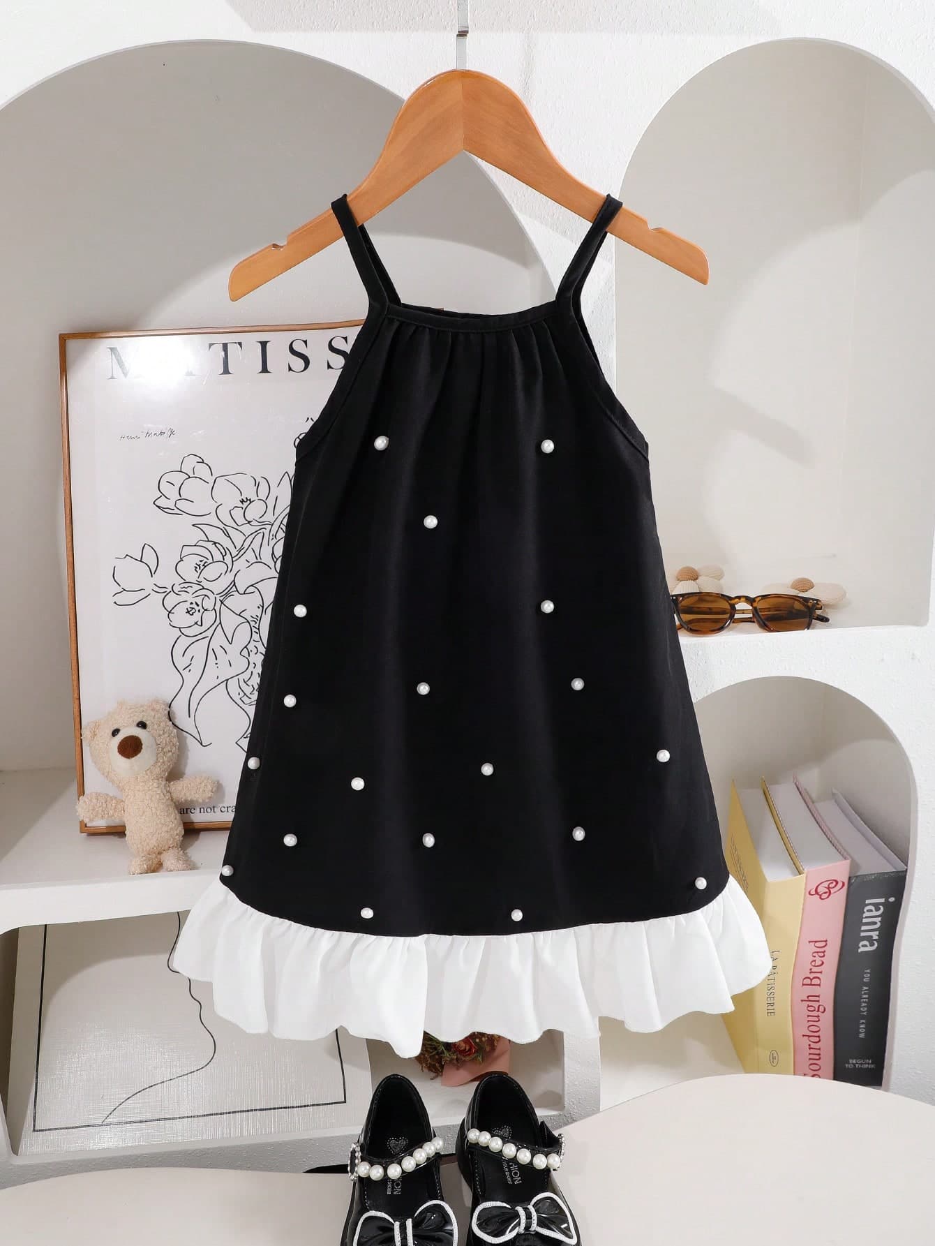 Young Girl's Elegant Sleeveless Beaded Ruffle Hem Dress, Suitable For Beach Vacation, Casual Daily Wear, Parties And Outings, Summer
