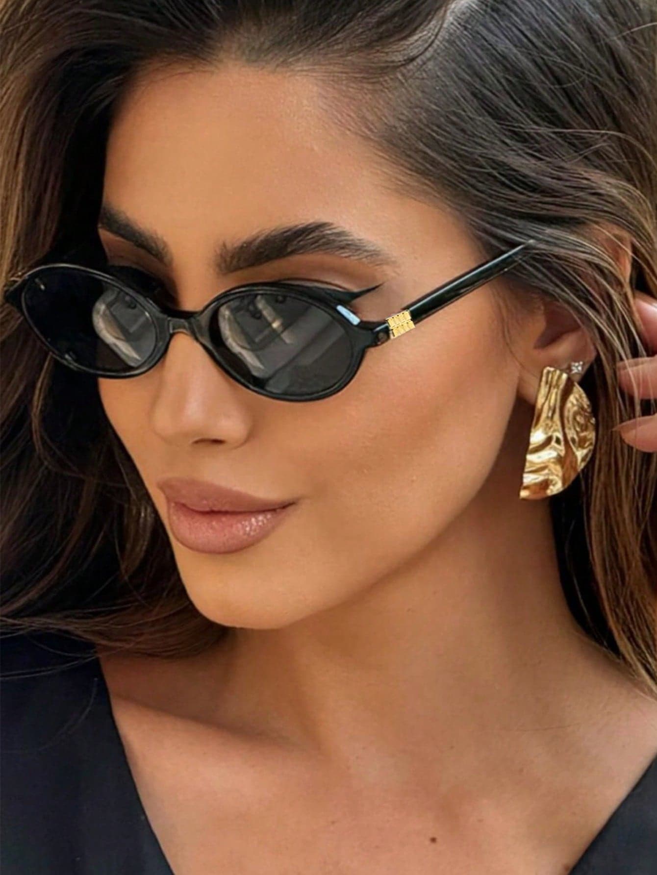 1pc Women's Black Oval PC Frame Fashionable Solid Color Full Frame Casual, And Stylish Fashion Glasses For Daily Wear And Vacation For Summer Beach Vacation,Outdoor,Travel