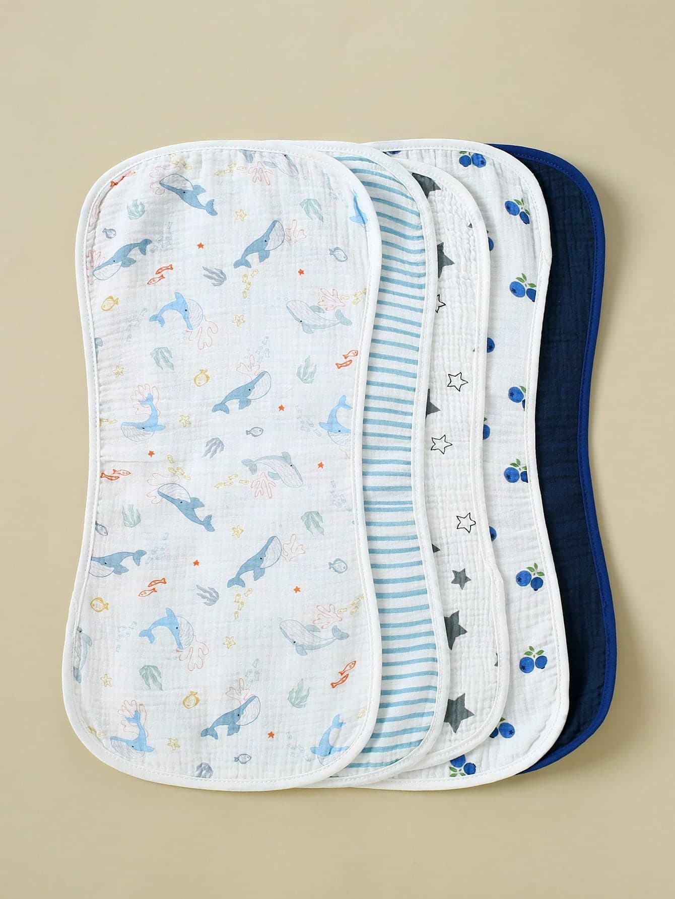 5pcs Set Floral, Whale Printed 100% Cotton Gauze Baby Bibs, Soft Gentle Burp Cloths For Infant Boys & Girls