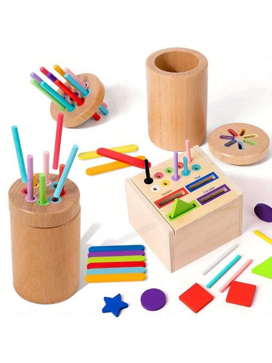 Wooden Color Sorting And Counting Rods & Box: Enhance Fine Motor Skills, Sensory Awareness And Color Recognition