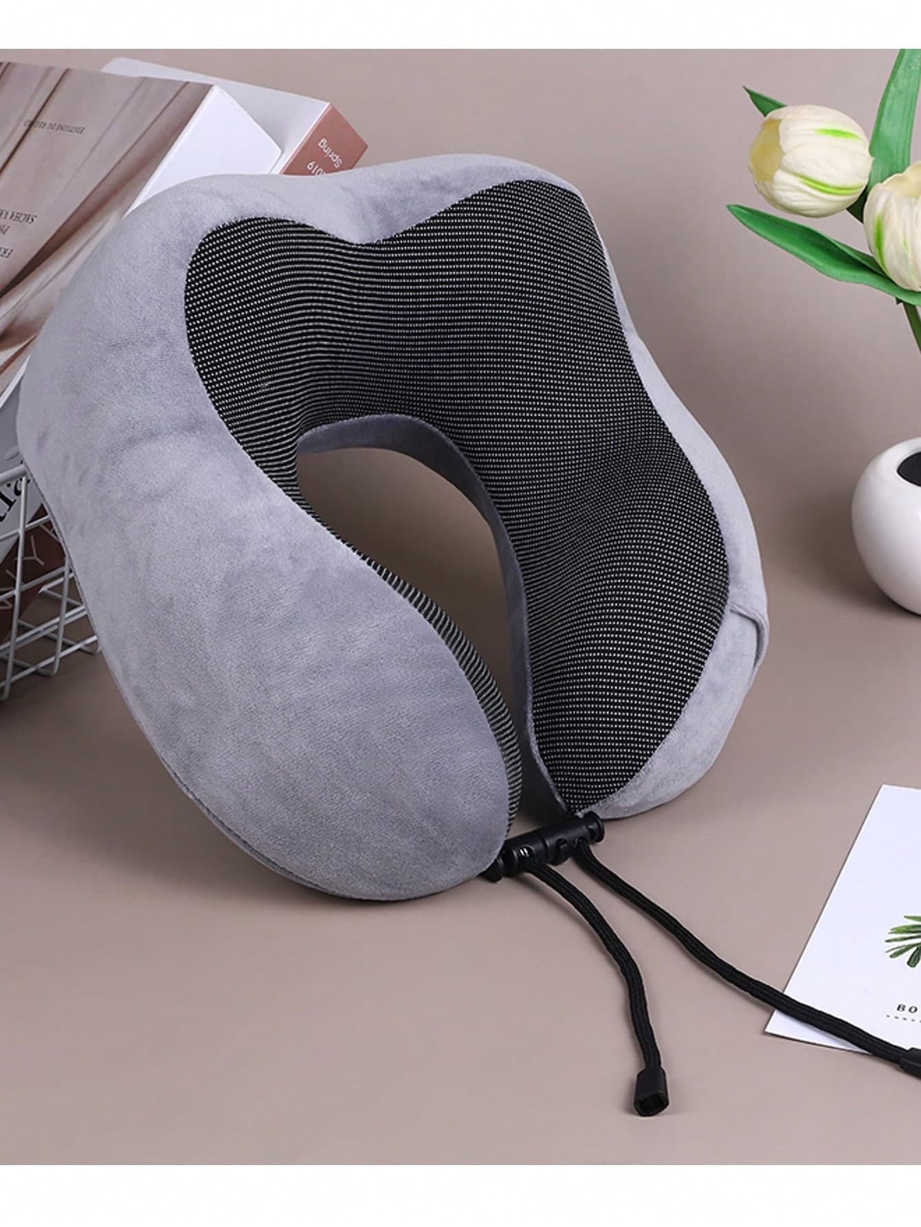 1pc Extremely Comfortable Ergonomic Travel Pillow - Soft Knitted Pillow Cover, U-Shaped Neck Support, Anti-Slip Rebound Technology - Portable, Washable, Compact, Suitable For Airplane, Office, Home