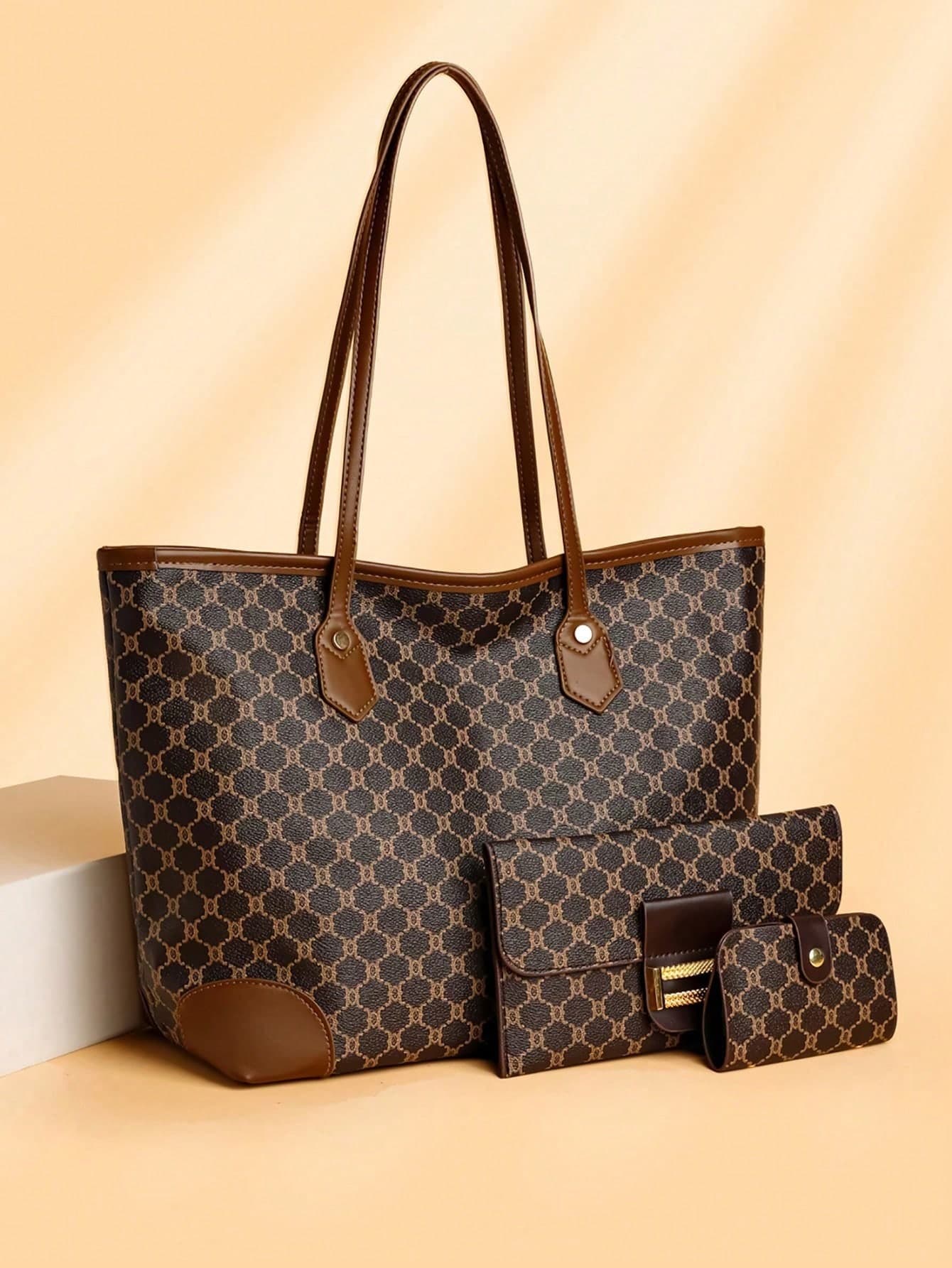 Fashion Casual Versatile Large Capacity Floral Print Middle-Aged Women's Shoulder Tote Bag, Wallet, Card Holder 3-Piece Set