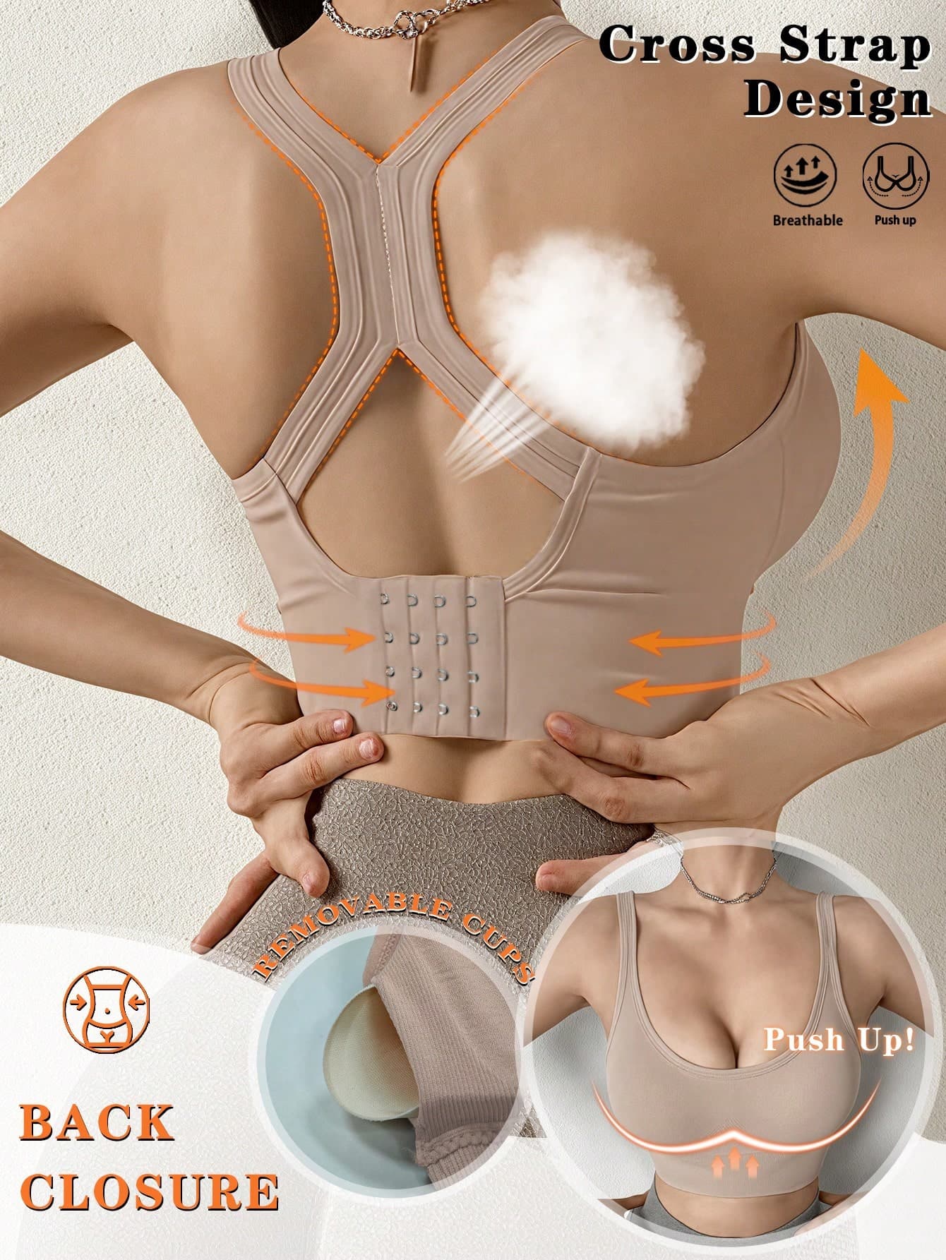 Women's Sexy Gather Sports Bra With Criss-Cross Back, Wireless Yoga Top, Comfortable Fitness Bra
