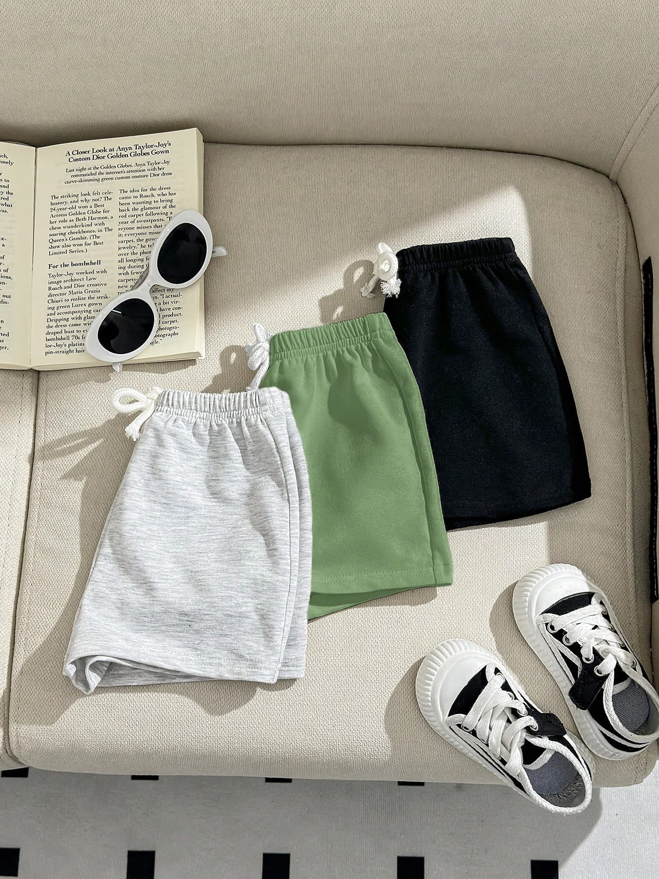 SHEIN 3Pcs Baby Boy Sports Shorts Set With Elastic Waist & Decorative Strap