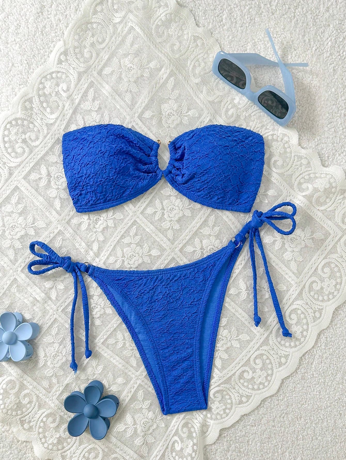 Swim Mod Women's Solid Color Bandeau Sexy Bikini Swimwear Set For Summer Beach Vacation