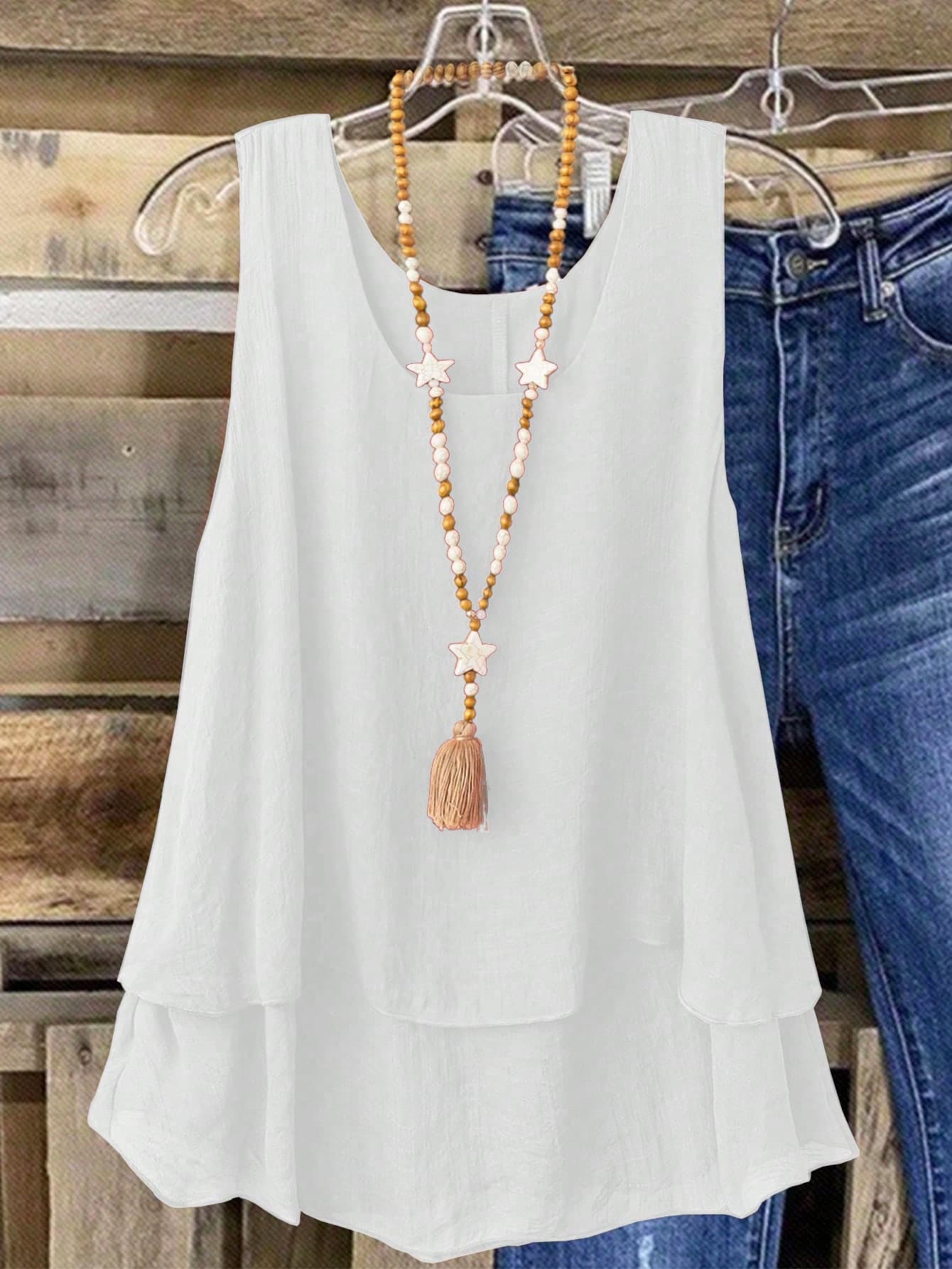 Linhara Plus Size Women's Summer Beach Holiday Dopamine Sweet Vintage Ruffled Cami Tank Top