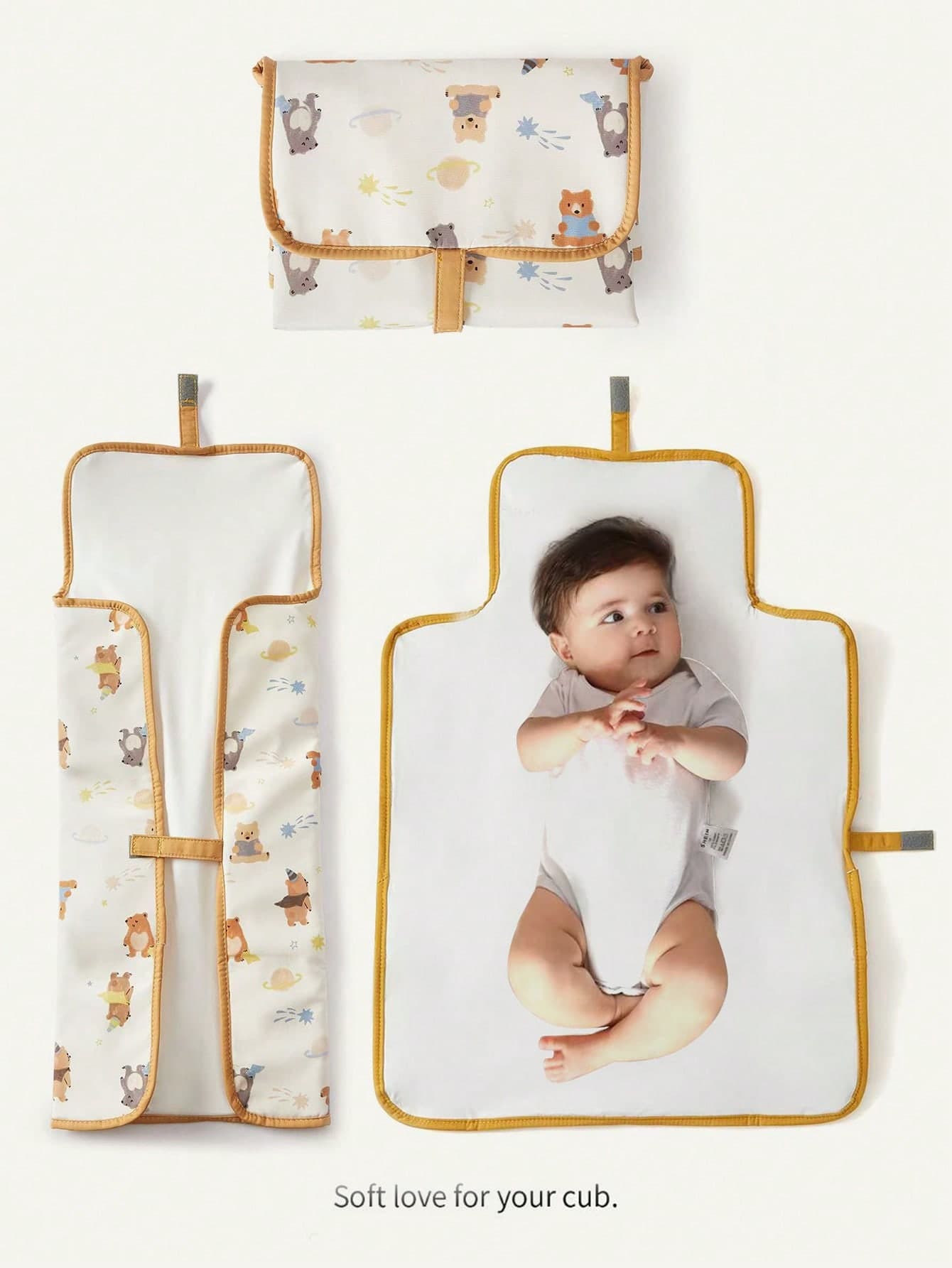 Cozy Pixies Baby Diaper Changing Mat Pad, Bear Design, Can Be Used With Diaper Bag
