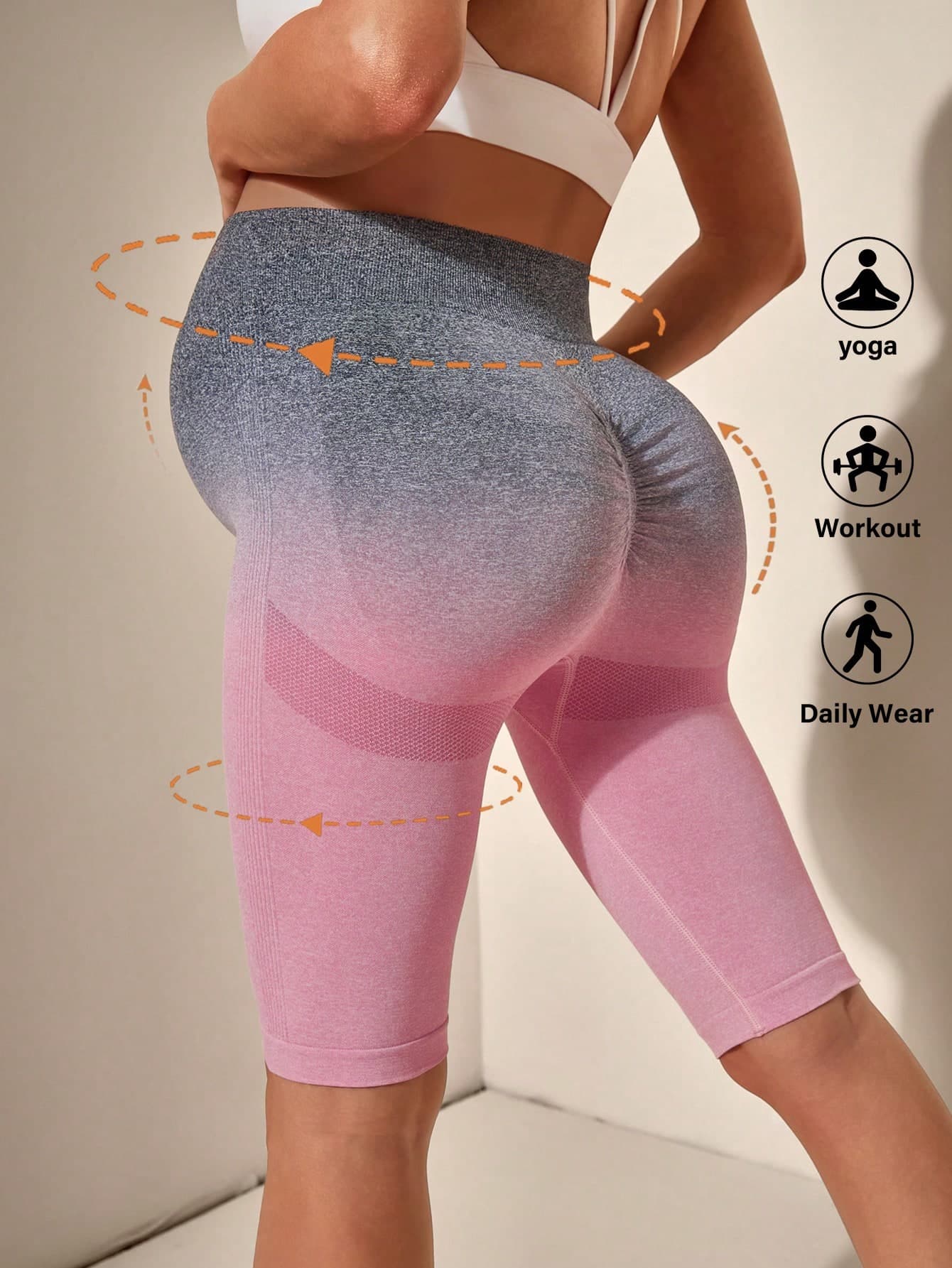 SHEIN Maternity Ombre High Waist Tight Sports Shorts Summer Capri Pants/ Capris,Word Cup