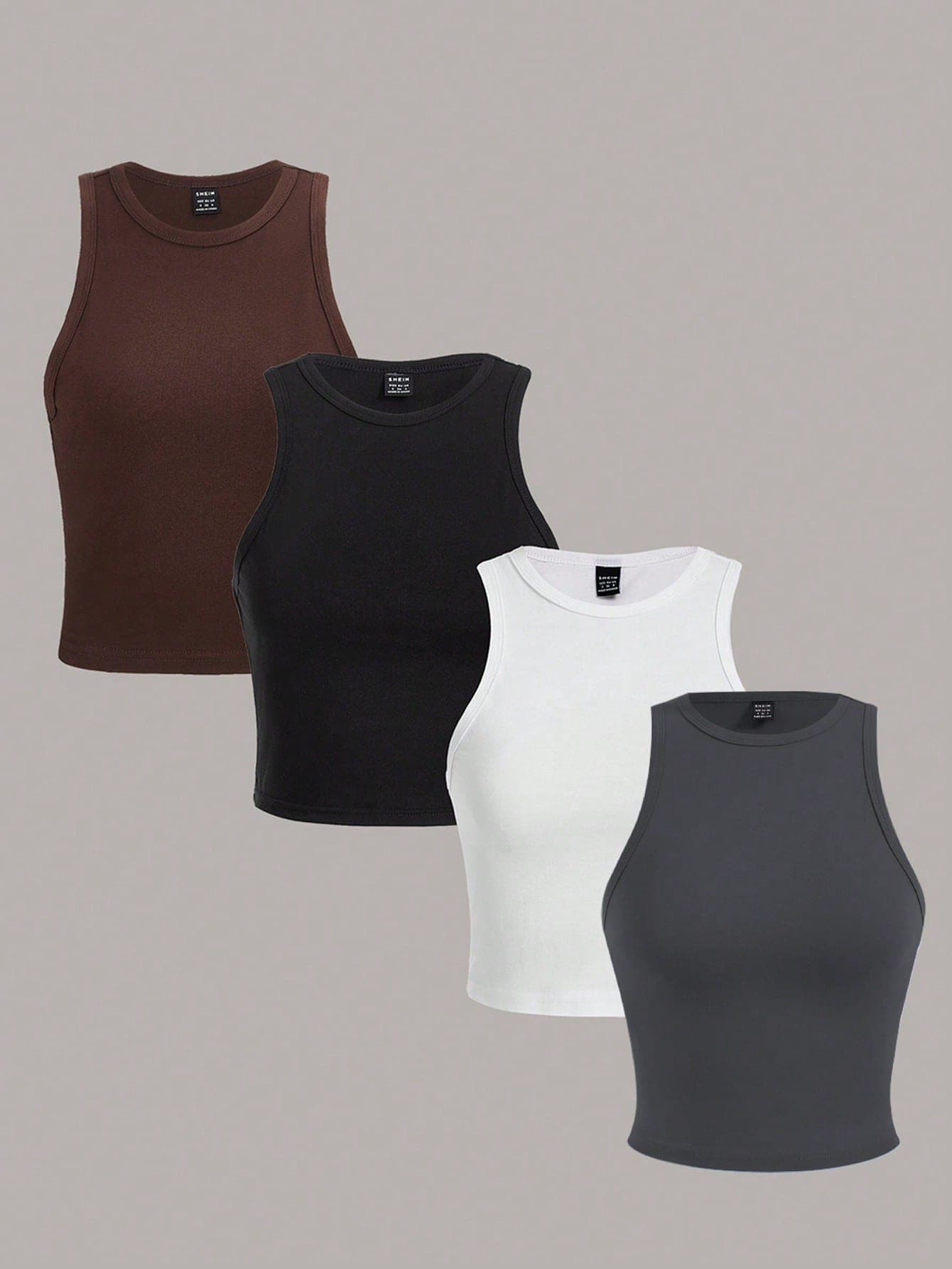 SHEIN Essnce 4 Set Multicolor Solid Color Casual Versatile Sexy Crop Top For Women, Suitable For Summer