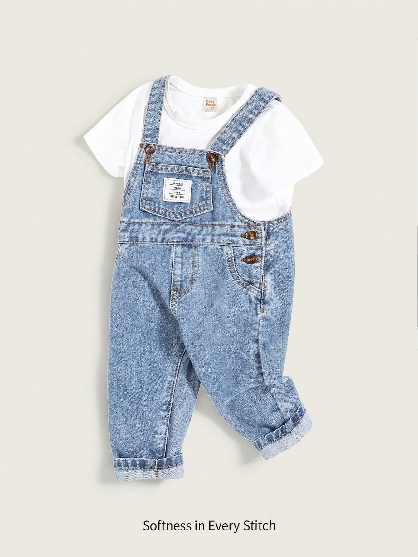 Cozy Pixies Baby Boys' Casual Patched Pocket Overalls Denim Jumpsuit With Multiple Pockets,Kids Back To School Clothes Outfits