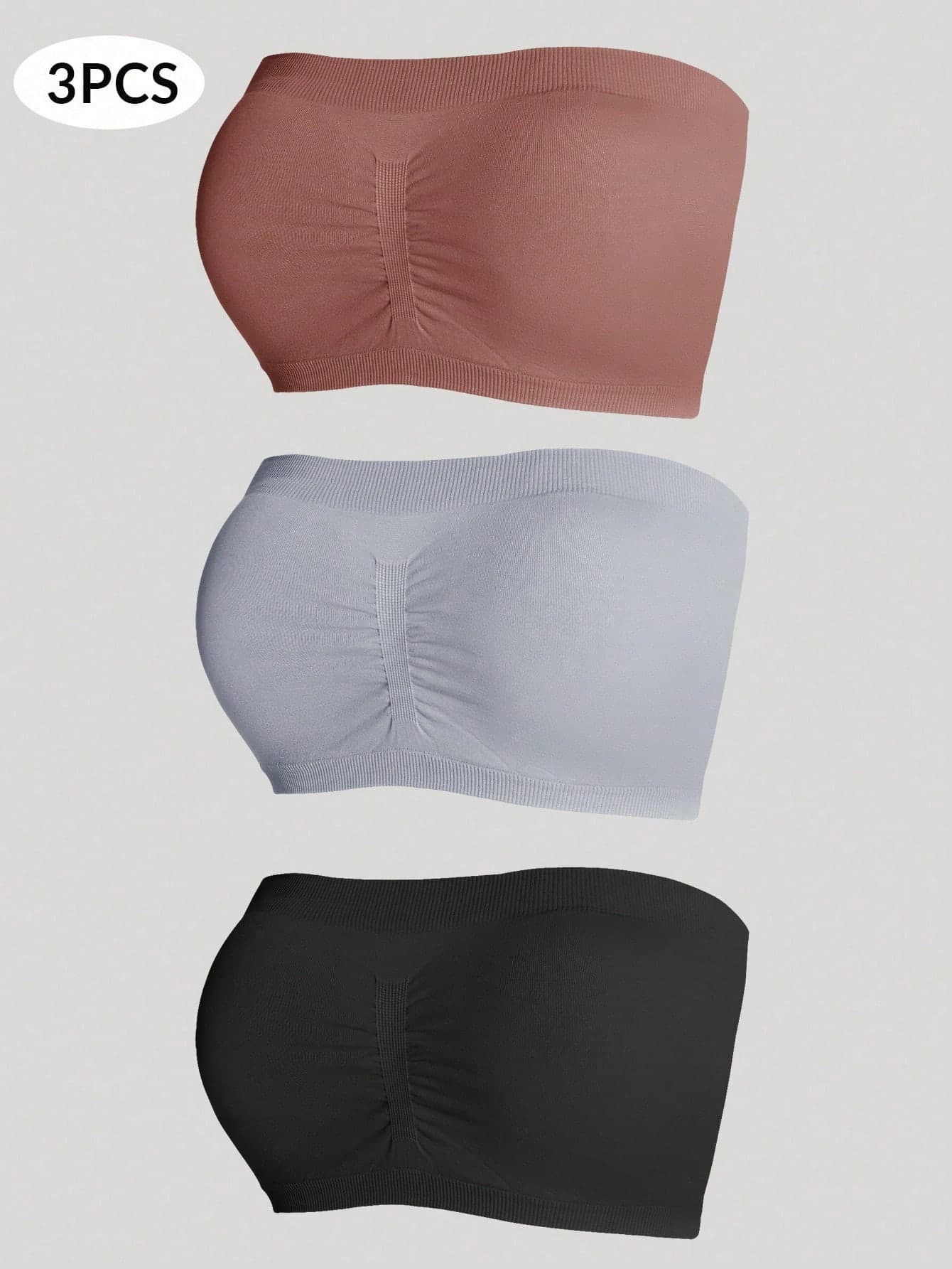 SHEIN 3pcs/Set Plus Size Bras & Wireless Bras Bandeau Bra Without Padding