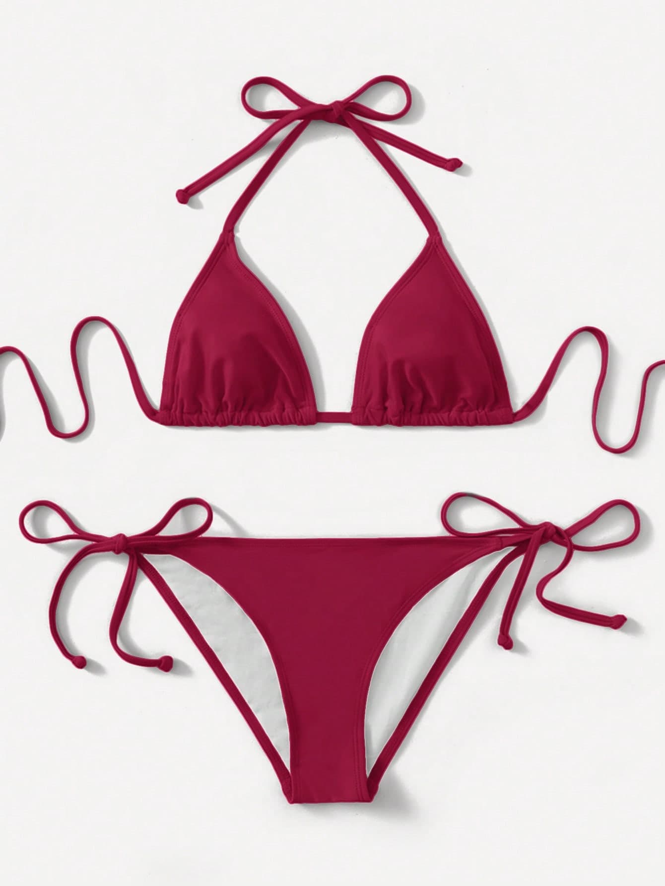 SHEIN Swim 2022 Women Solid Color Halter Lace-Up Sexy Bikini Swimsuit Sets For Summer Beach Vacation