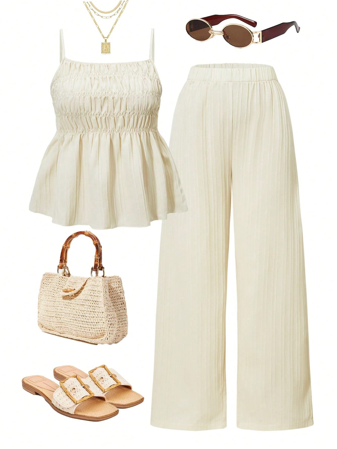 2pcs/Set Teen Girls Camisole Top & Wide Leg Pants Outfit Set, Casual Suits For Summer Summer Holiday
