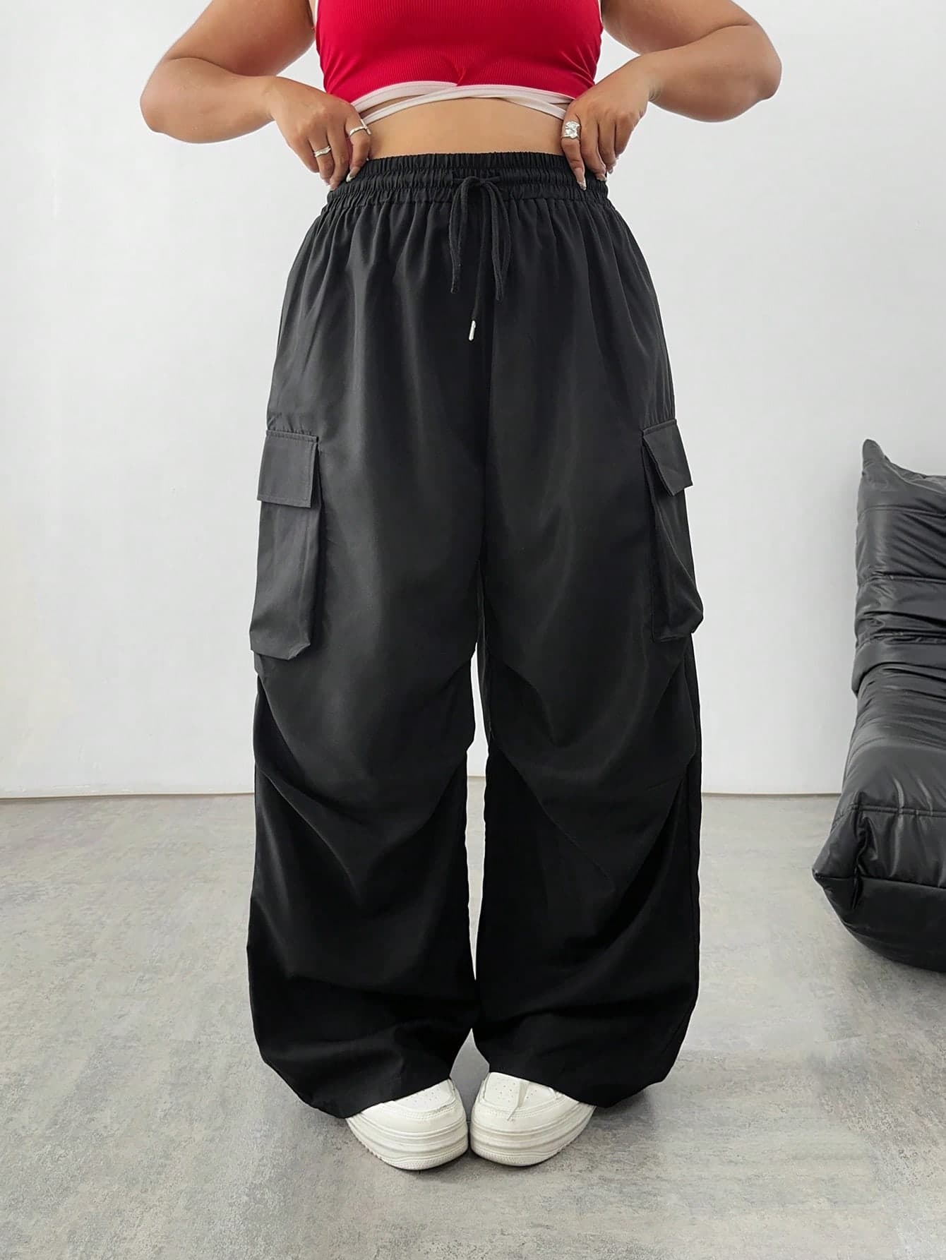 SHEIN Tall CURVE Plus Size Casual Cargo Pants, Fashionable & Suitable For Summer Fall Cloth For Women