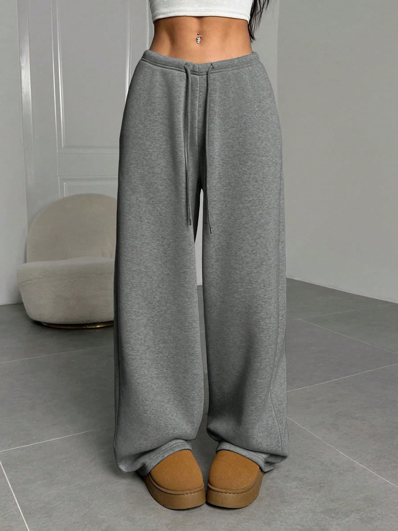 SHEIN EZwear Women's Solid Color Drawstring Waist Casual Loose Fit Fashion Sweatpants , Graduation, Teacher For Women, Back To School