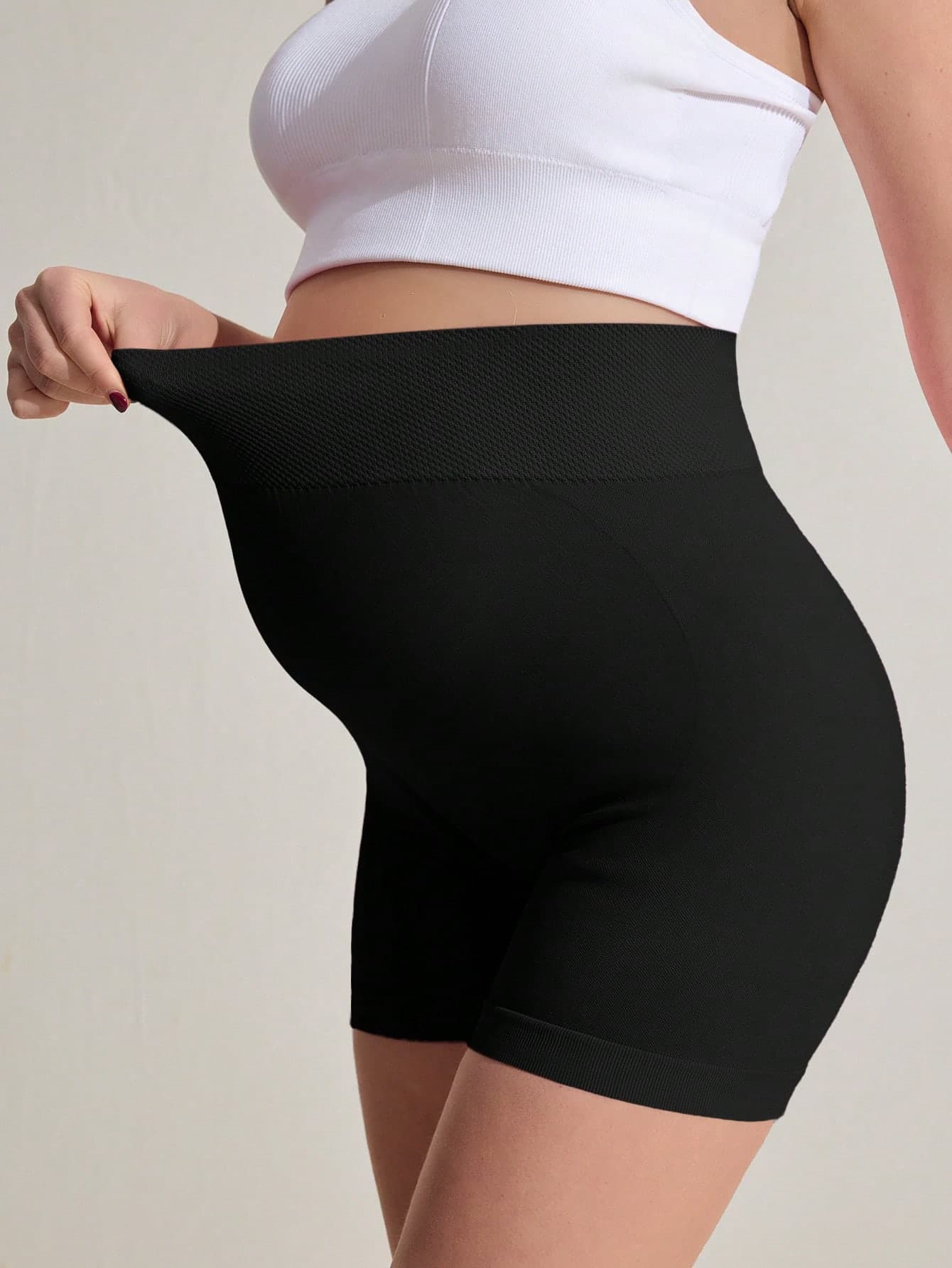 SHEIN Pregnant Women Solid Color High Waisted Everyday Fitness Workout Shorts