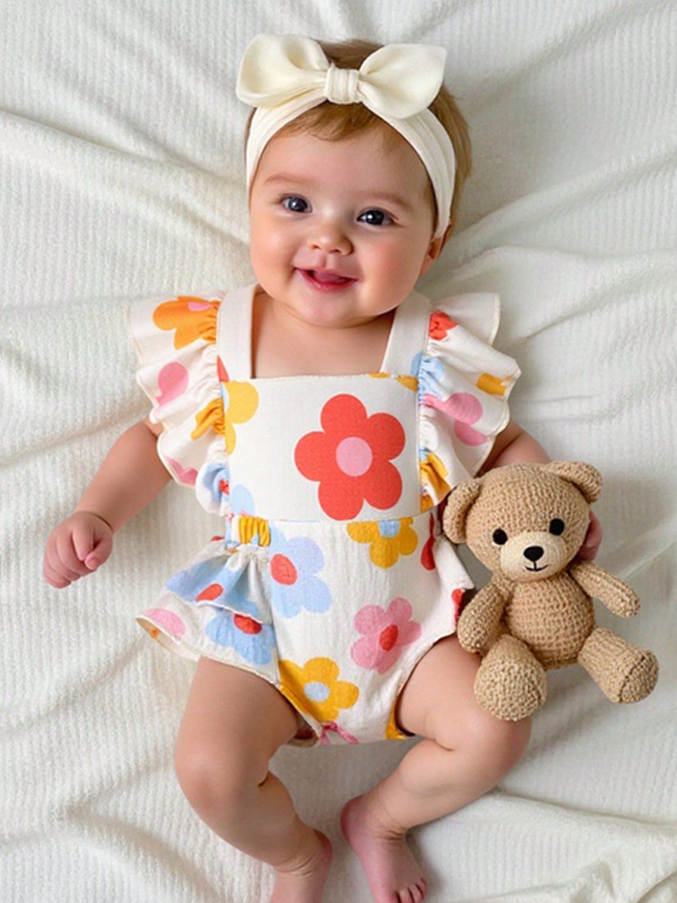 Cozy Pixies Newborn Baby Girl Floral Print Square Neck Cap Sleeve Bodysuit