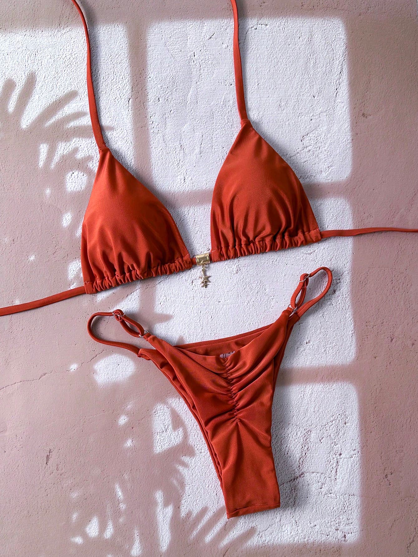 Swim Chiccia Women's Summer Solid Color Metal Pendant Jewelry Sexy Bandeau Bikini Set