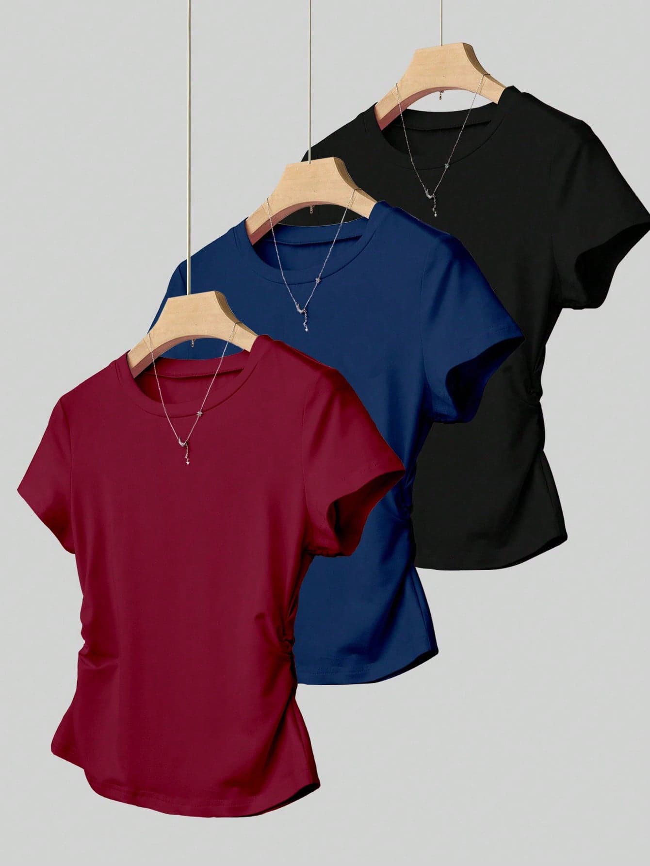 INAWLY 3 Pieces Women T-Shirts, Casual & Versatile Solid Color, Short Sleeve, Suitable For Summer