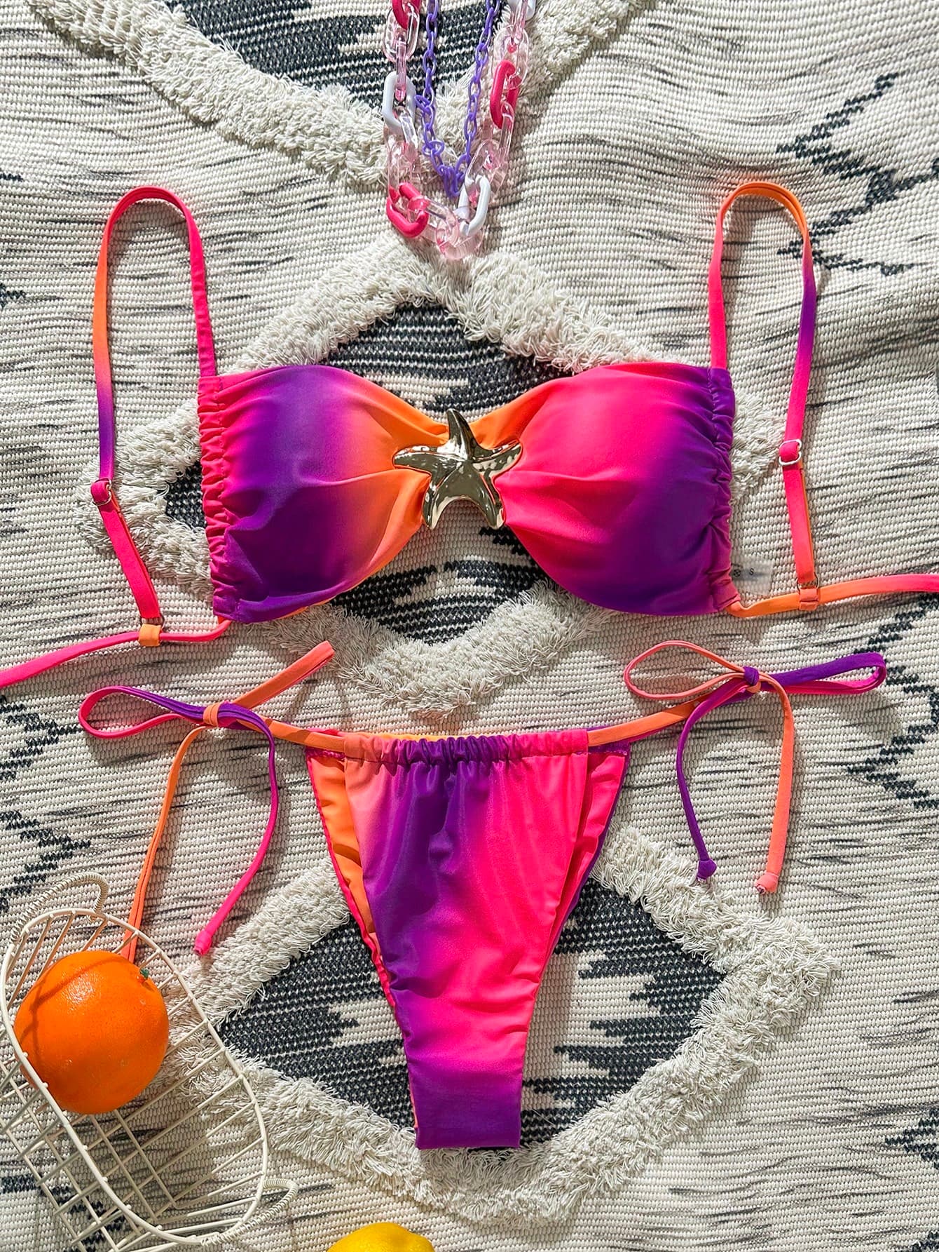 Swim Vcay 2pcs/Set Women Summer New Random Print Spaghetti Strap Starfish Decor Sexy Bikini Set