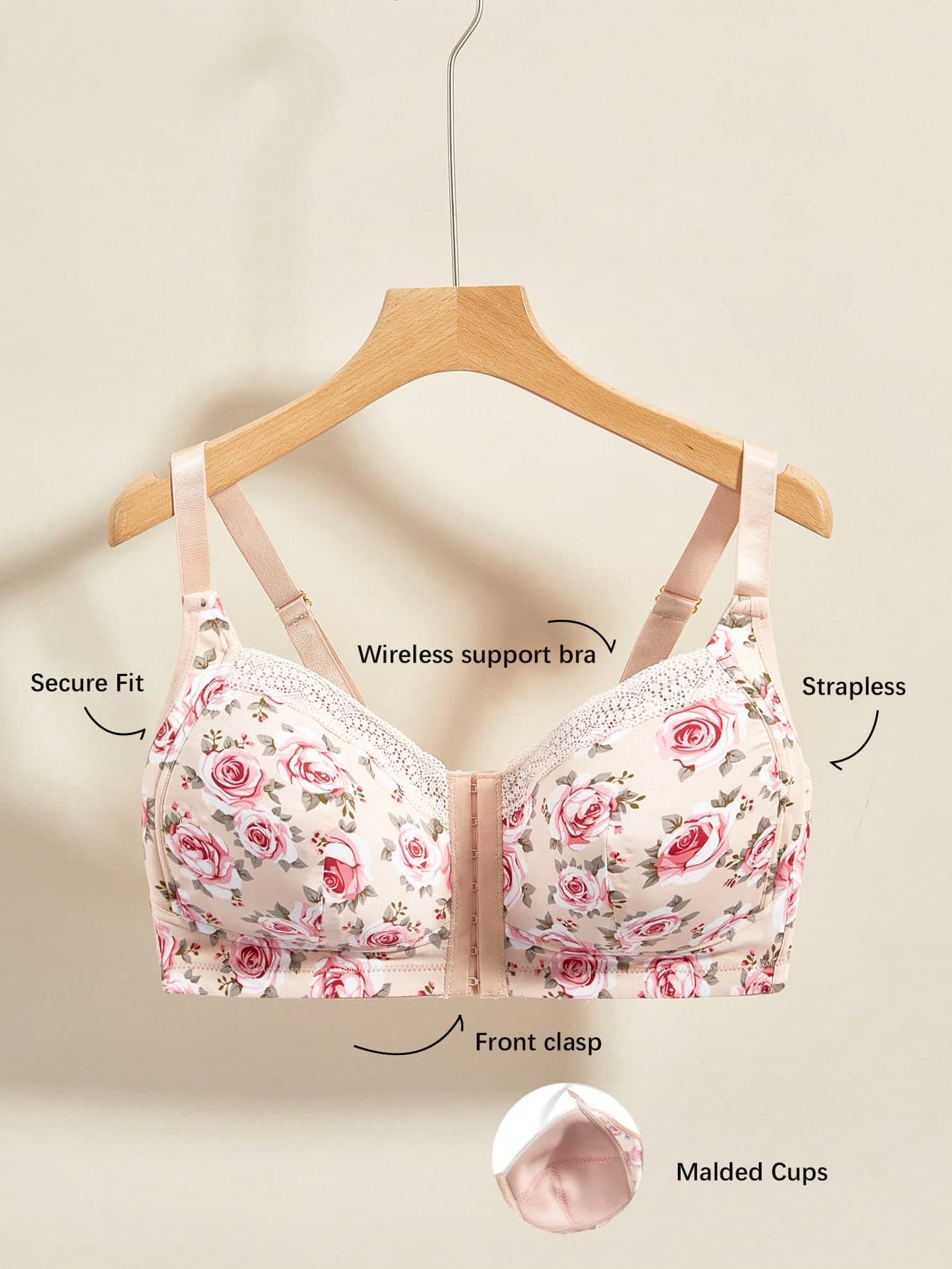 SHEIN 1pc Plus Size Front Closure Wire Free Bra