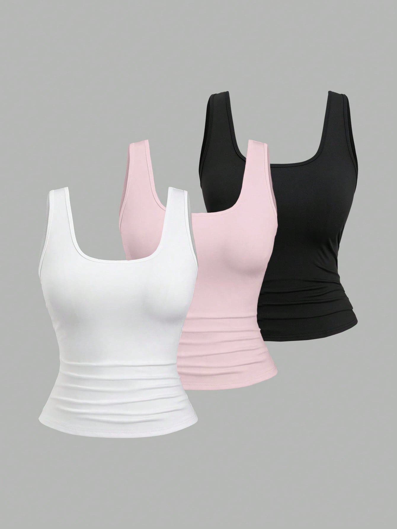 Sweetra Plus Size Women Summer Short Square Neck Pleated Casual Tank Top