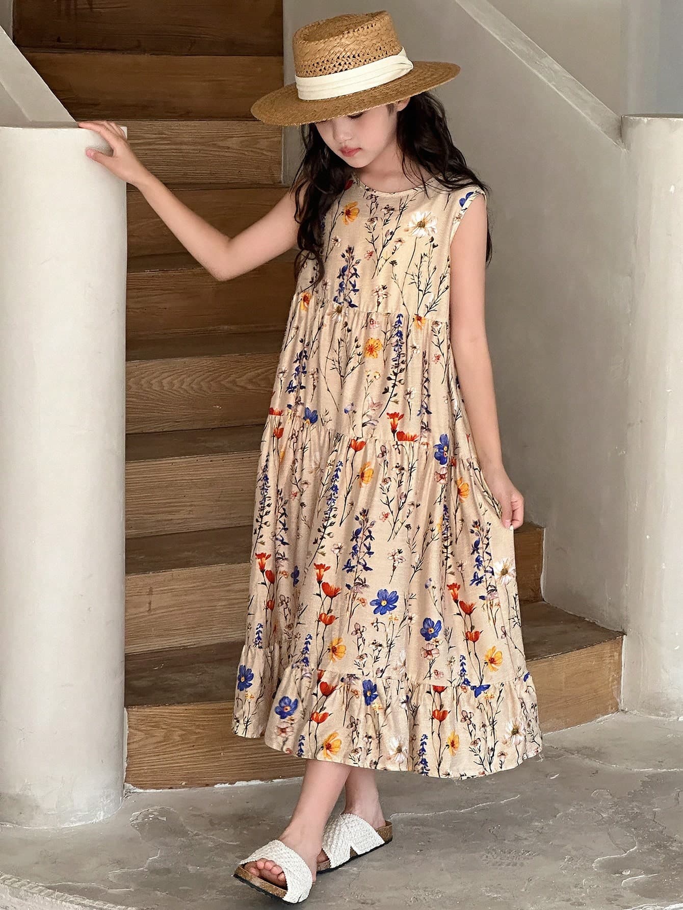 Dazy Kids Tween Girls' Sleeveless Ditsy Floral Dress, Summer Vacation Easter
