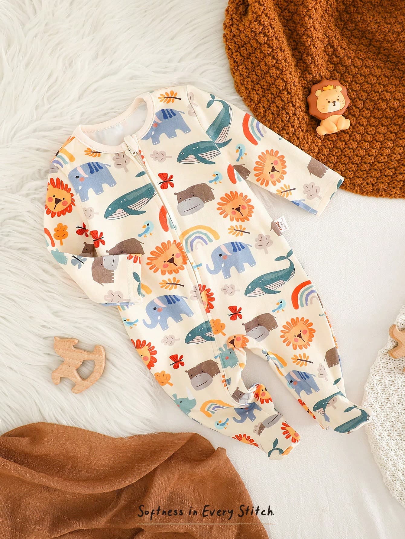 Cozy Pixies Newborn Baby Boy/Girl Cartoon Animal Knit Soft Round Neck Long Sleeve Jumpsuit,Kids