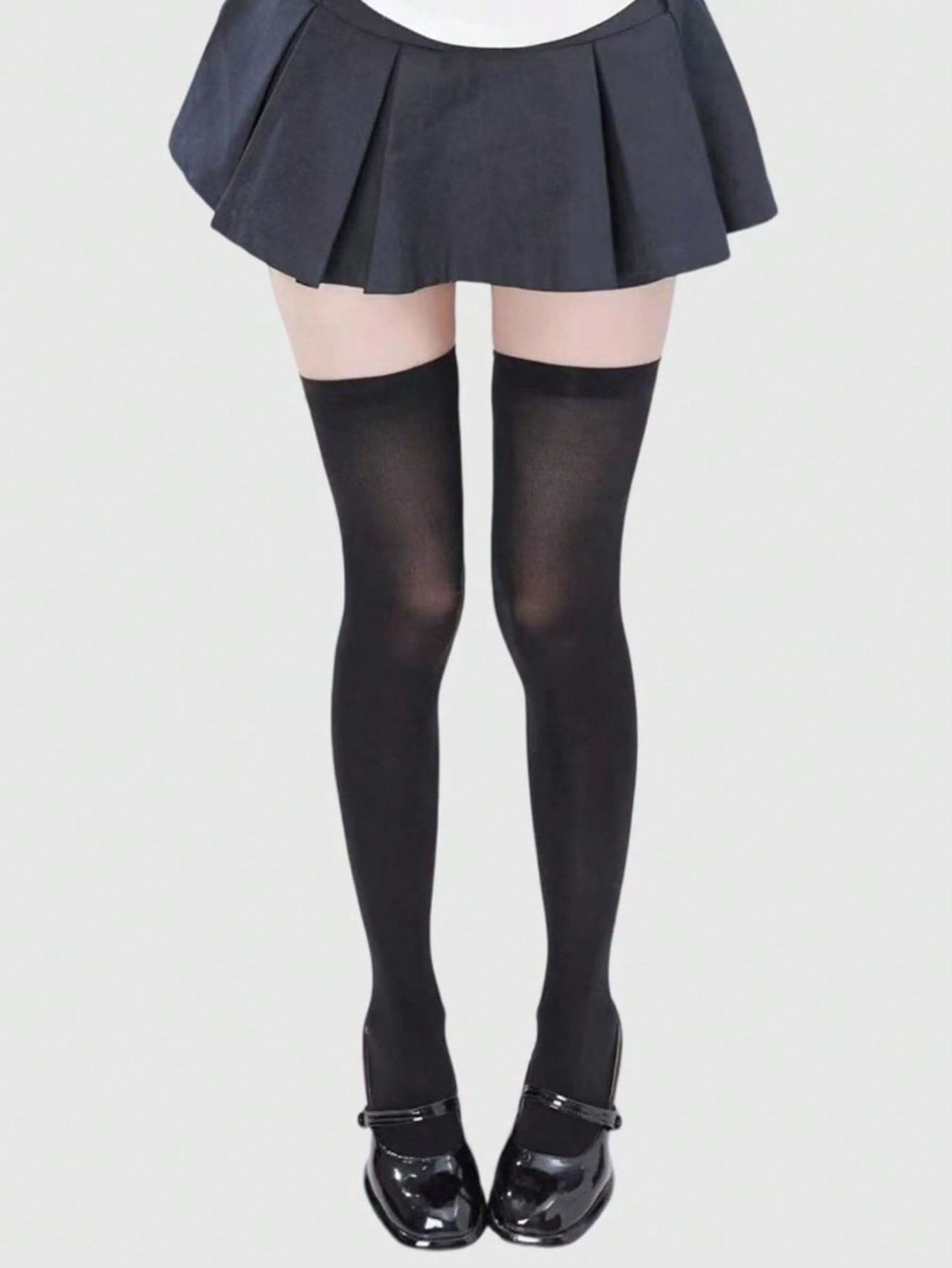 ROMWE Goth 1 Pair High Elasticity Black Thigh High Socks For Women