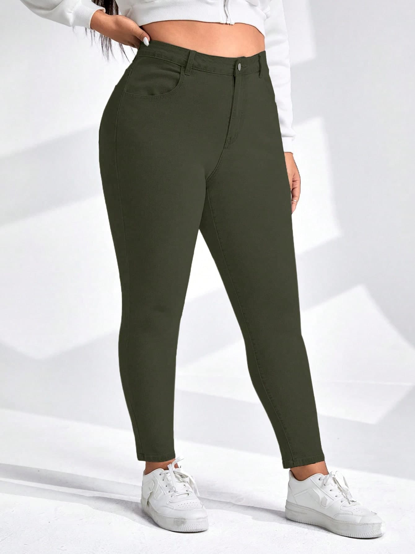 Shapeblank Plus Size Women Casual Pocket Leggings, Elastic Skinny Pants Spring Cloth For Women Fall