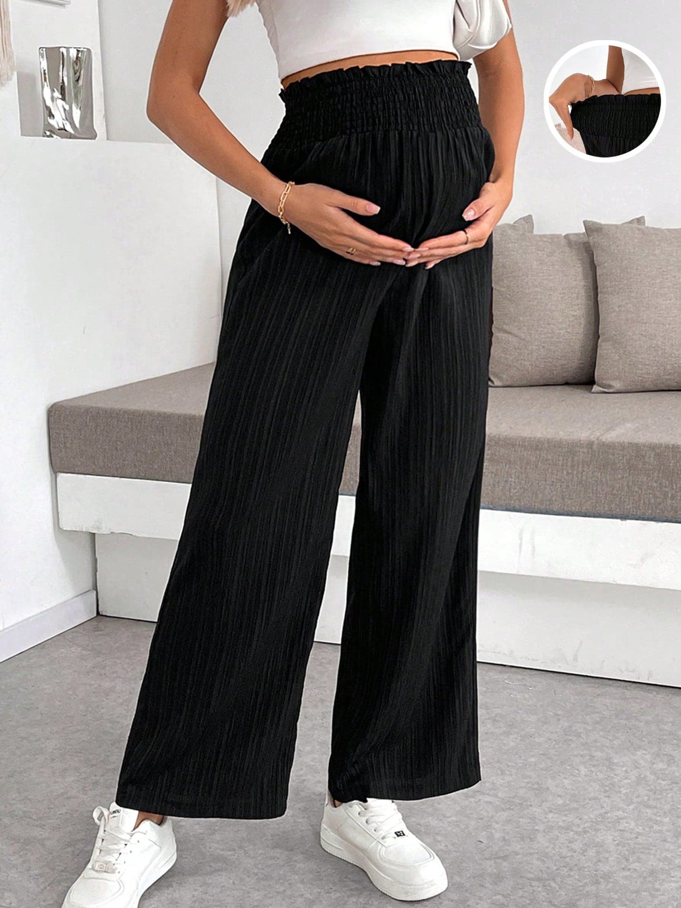 SHEIN Maternity Textured Solid Color Loose Pants Women Bottoms Women Wide Leg Pants Women Wide Leg Pants Summer For Women Fall