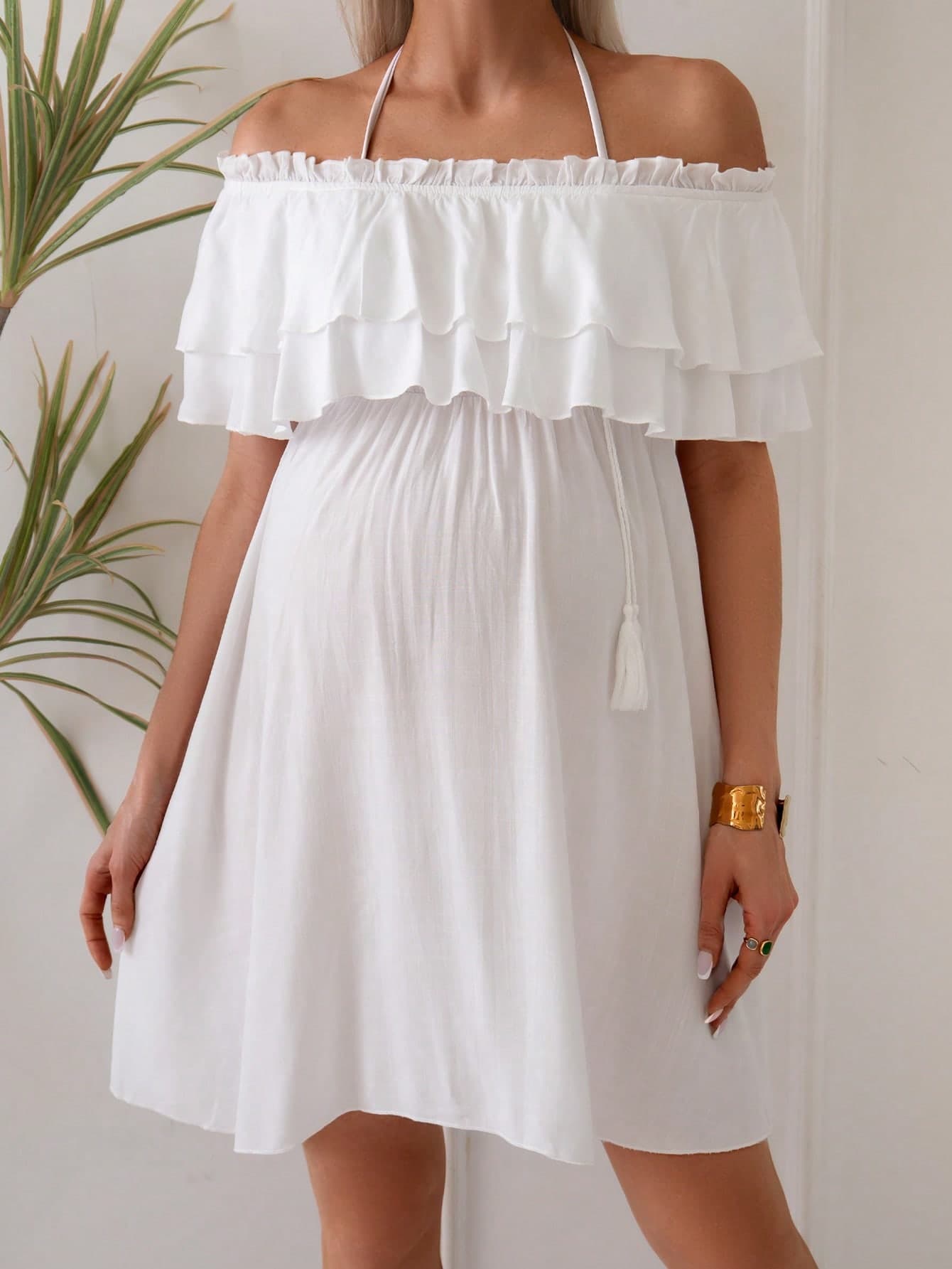 SHEIN 2025 Spring/Summer Casual Off Shoulder Maternity Beach Cover Up