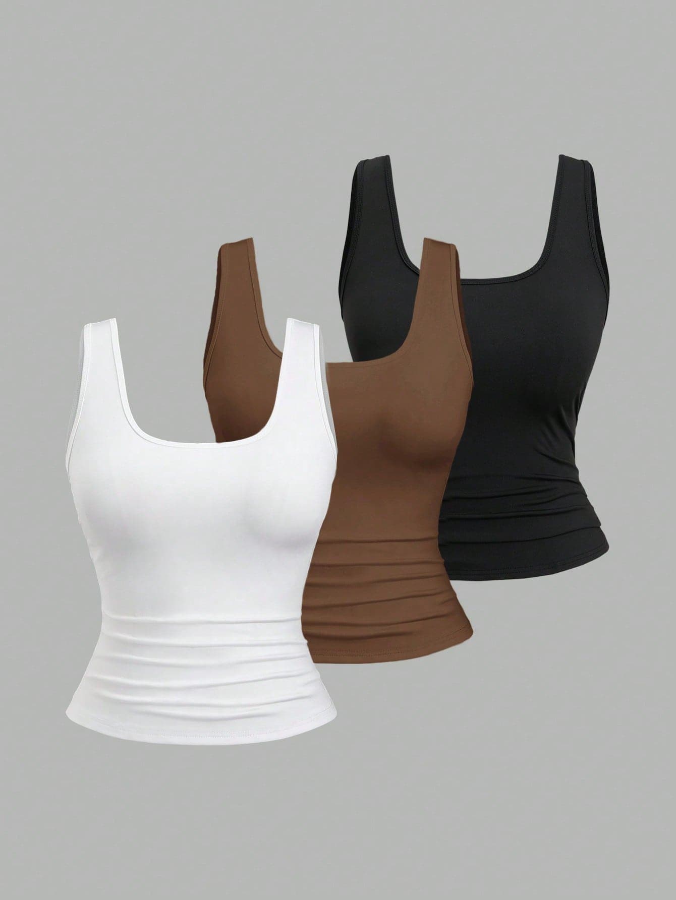 Sweetra Plus Size Women Summer Short Square Neck Pleated Casual Camisole