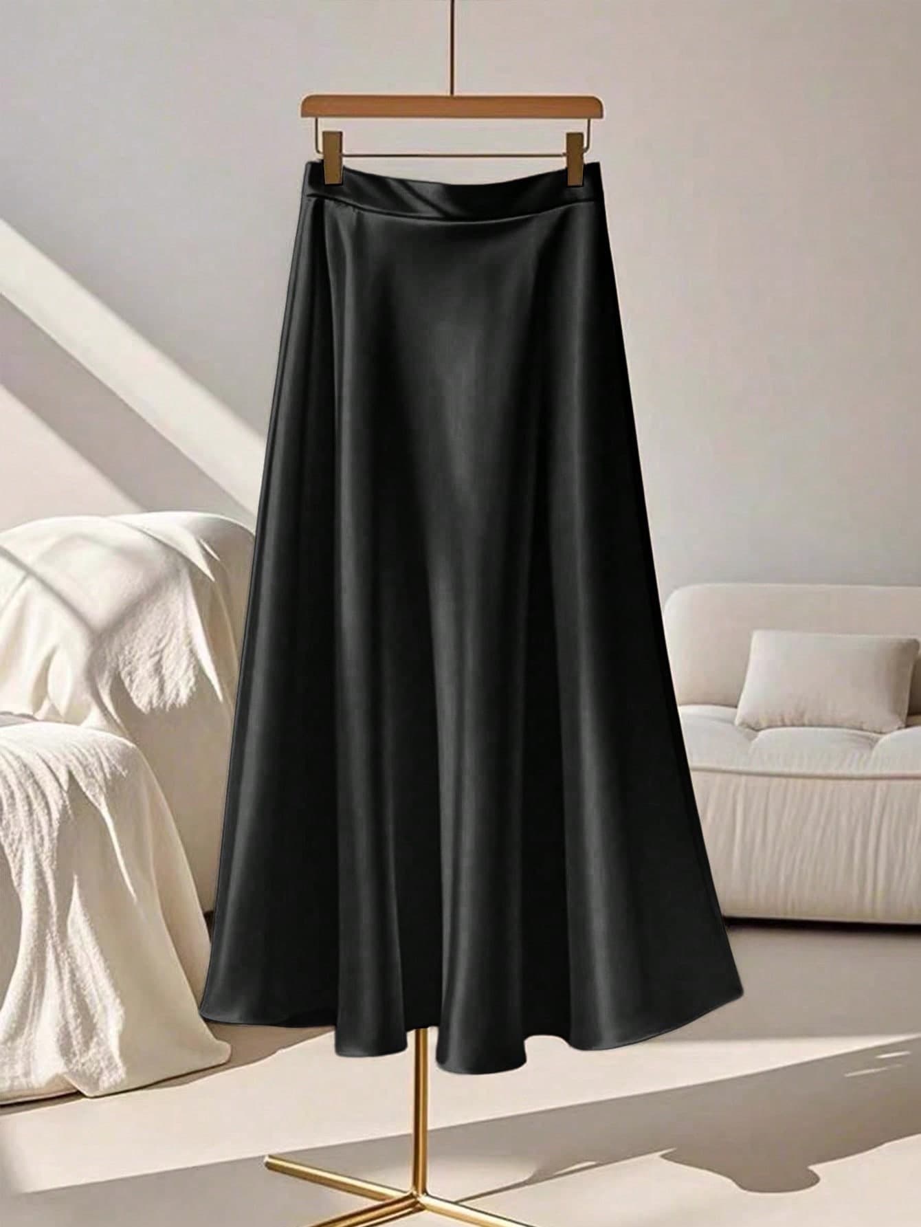 Franclia Women's Solid Color Black A-Line Skirt, Fashion For Summer Fall