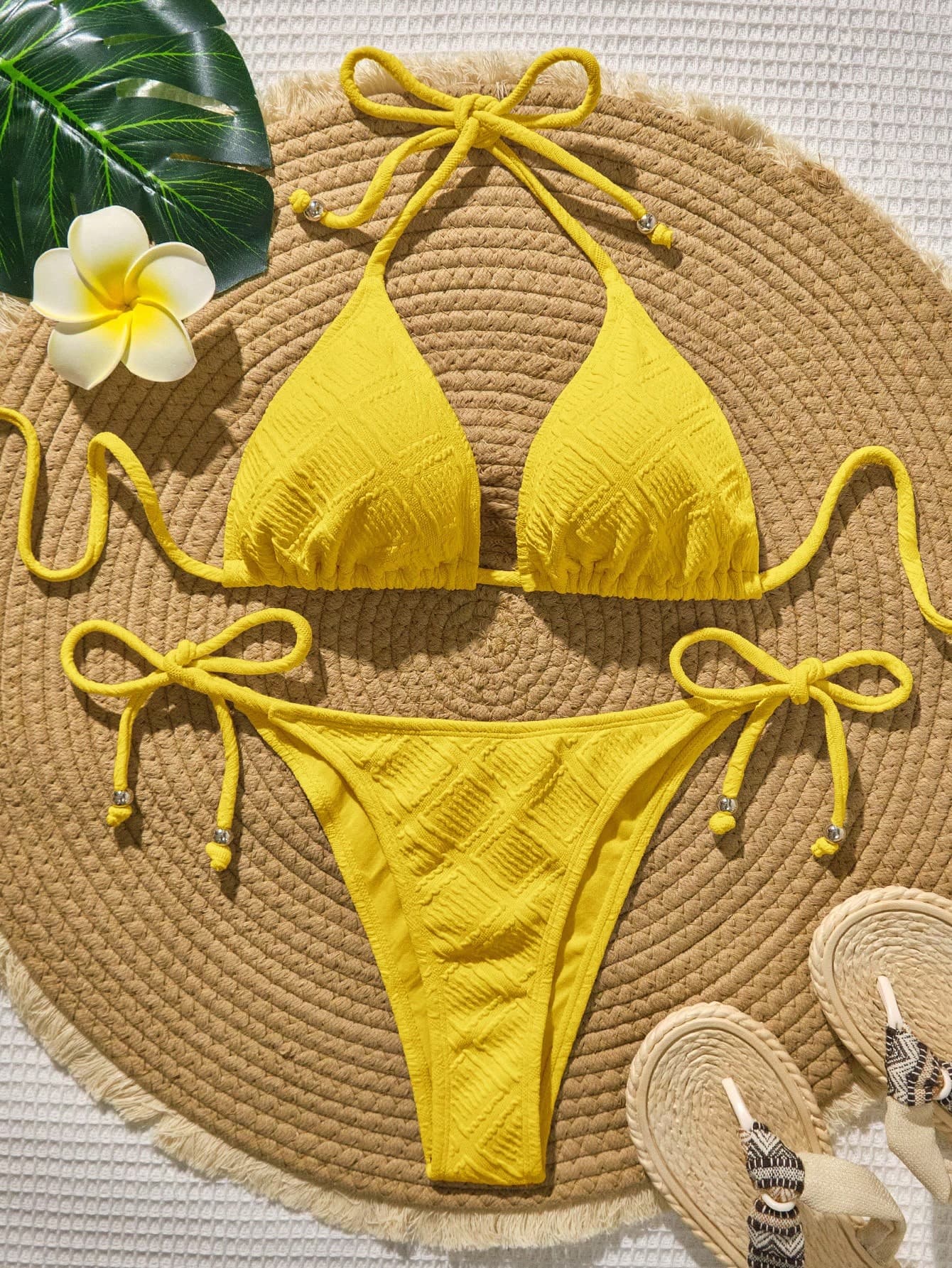 Bellisia Women's Summer Beach Solid Neck Tie Sexy Bikini Two-Piece Swimwear Set