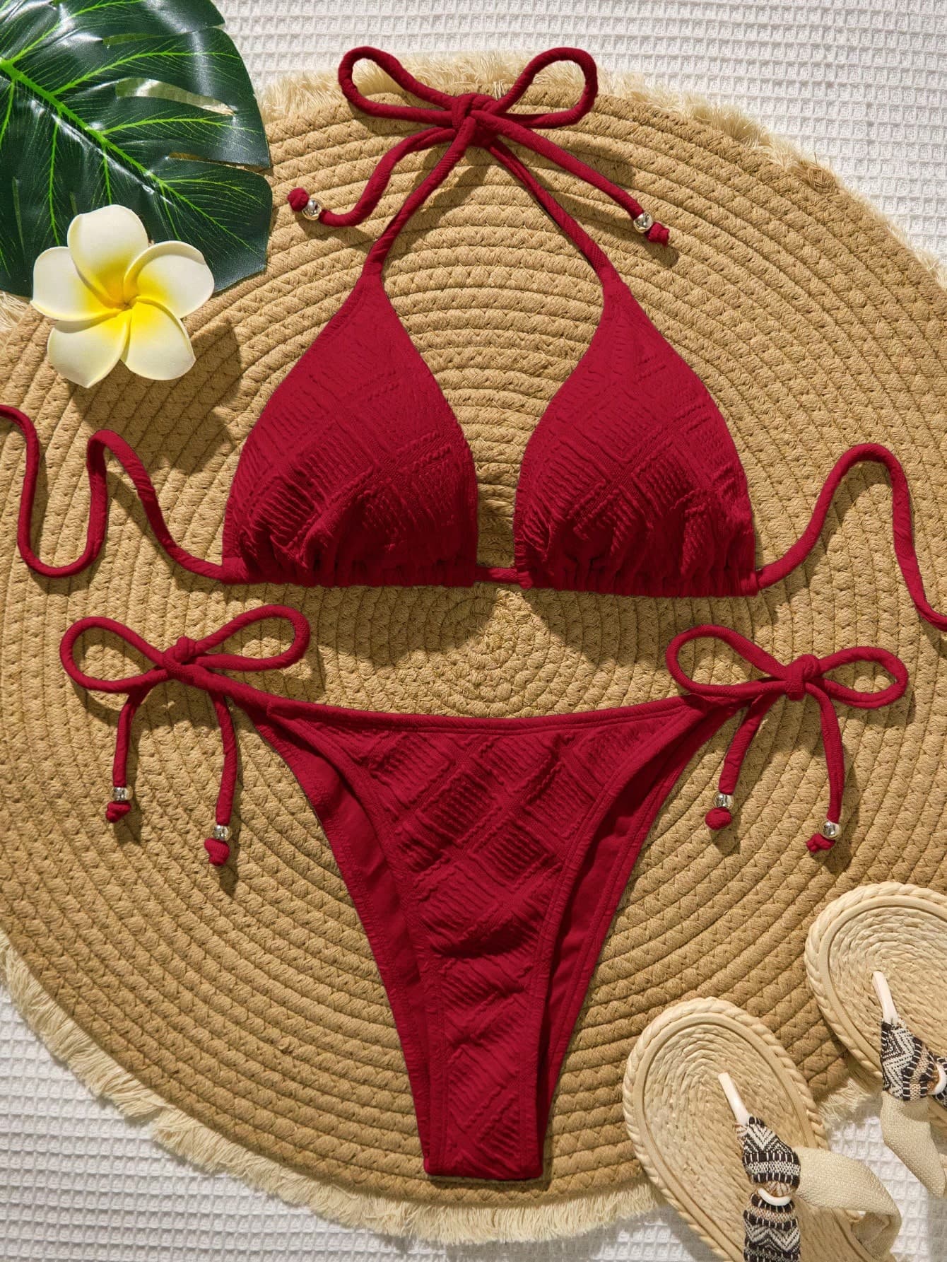 Bellisia Women's Summer Beach Solid Color Halter Tie-Up Sexy Bikini Swimwear Set