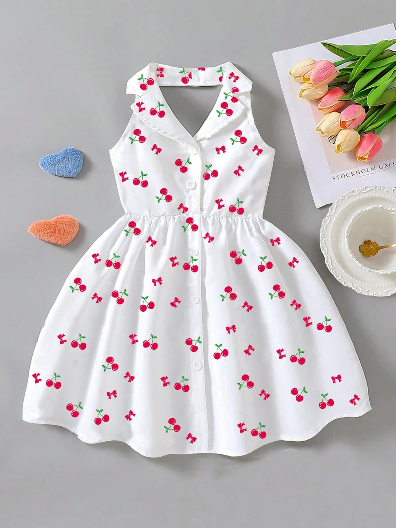 SHEIN Elladie kids Girls Summer Casual Polo Collar Halter Backless Waist Dress, Elegant Sweet Vacation Style Young Girl Formal Dress Summer Holiday