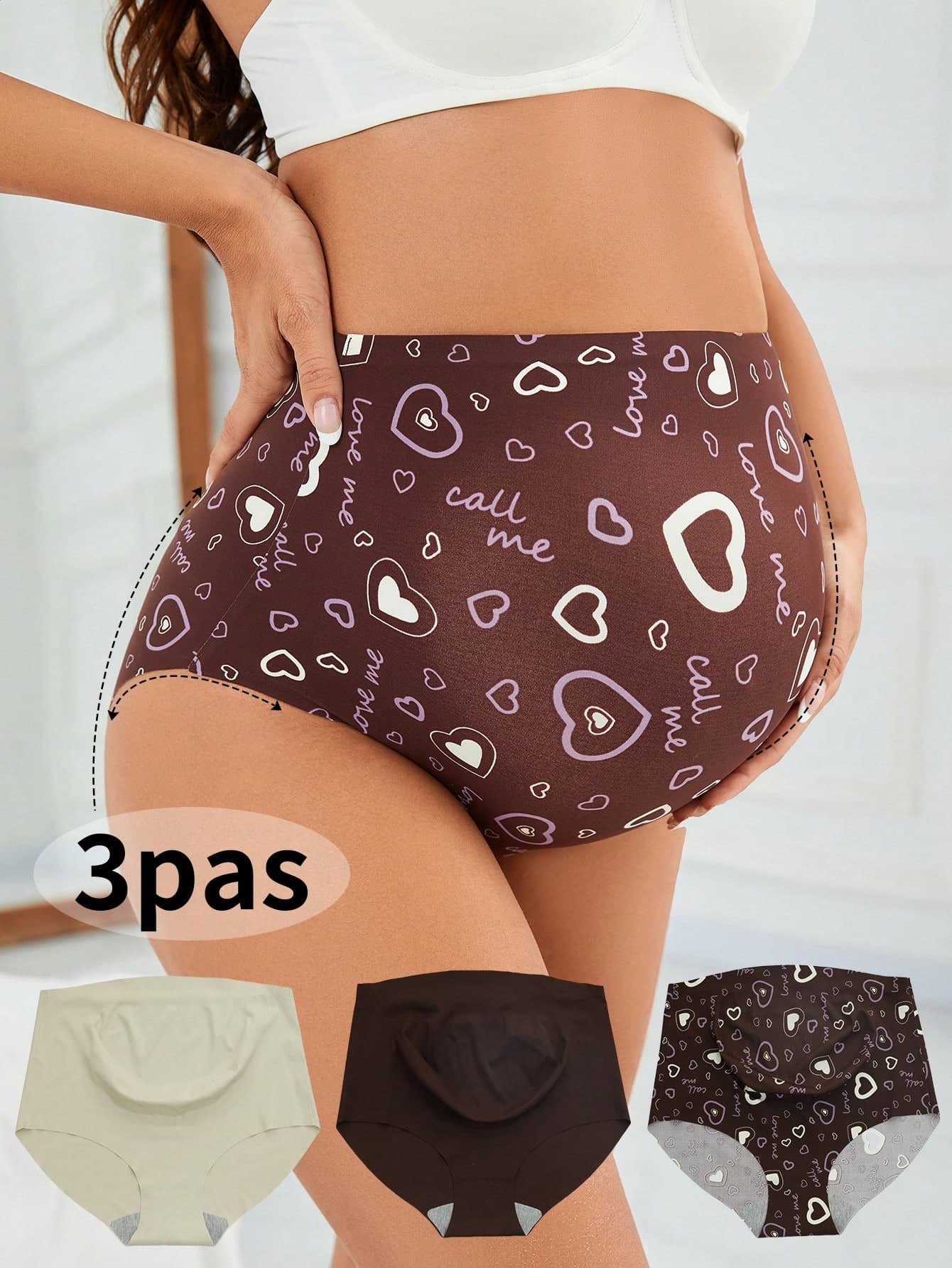 Moonlight&Mama 3pcs/Set Maternity Underwear, Solid Color And Printed Design Seamless