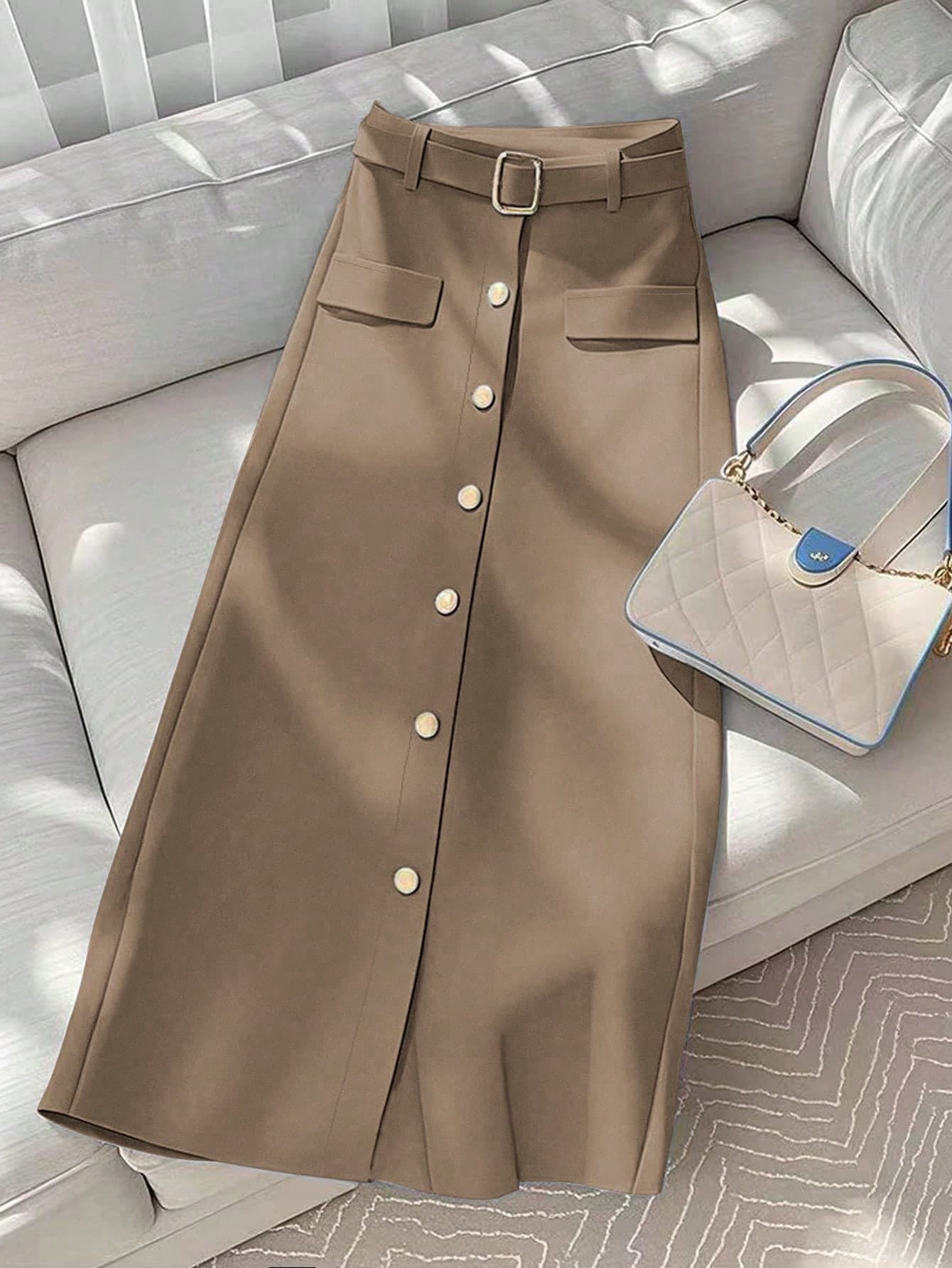 GlowEve Women's Simple Button-Up Front Detail A-Line Knee-Length Work Skirt Fall Cloth For Women
