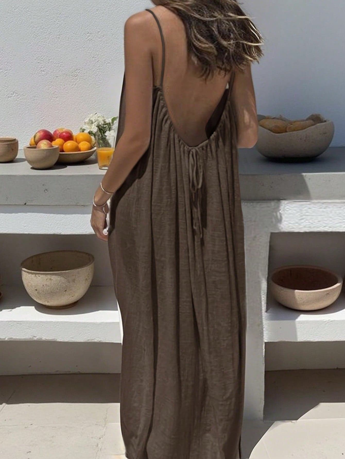 INAWLY Plus Size Women Open Back Loose Casual Tank Dress