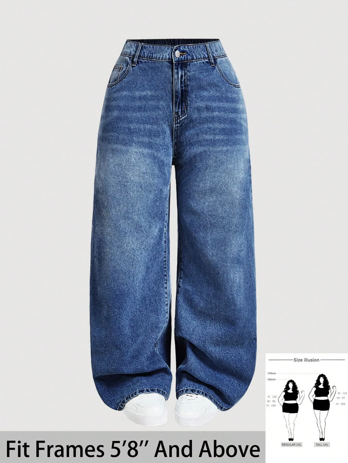 SHEIN Tall CURVE Women Plus Size Casual Basic Blue Denim Wide Leg Pants