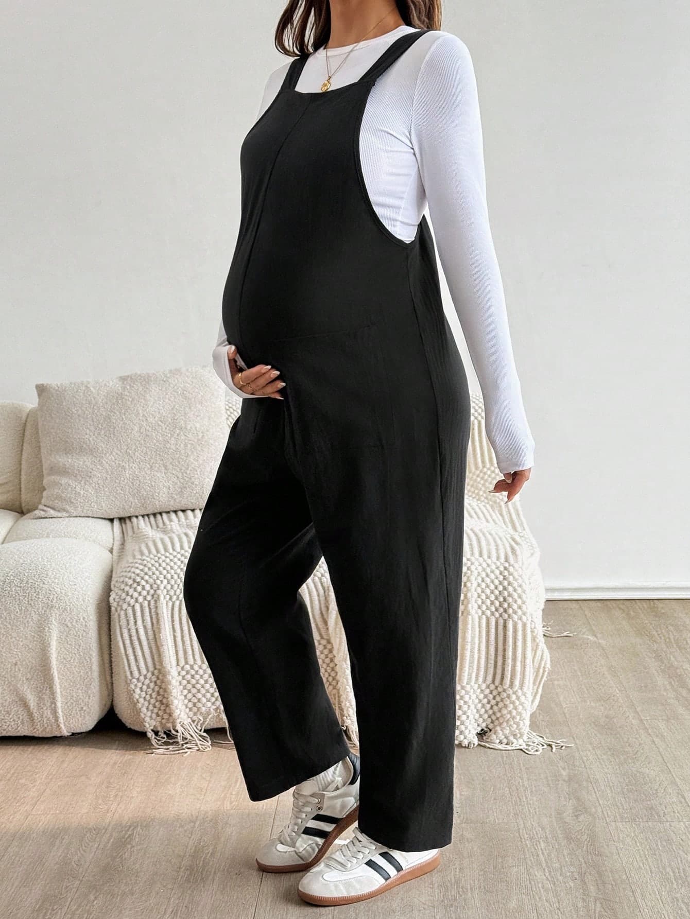 SHEIN Autumn And Winter Maternity Casual All-Match Solid Color Sleeveless Jumpsuit Fall
