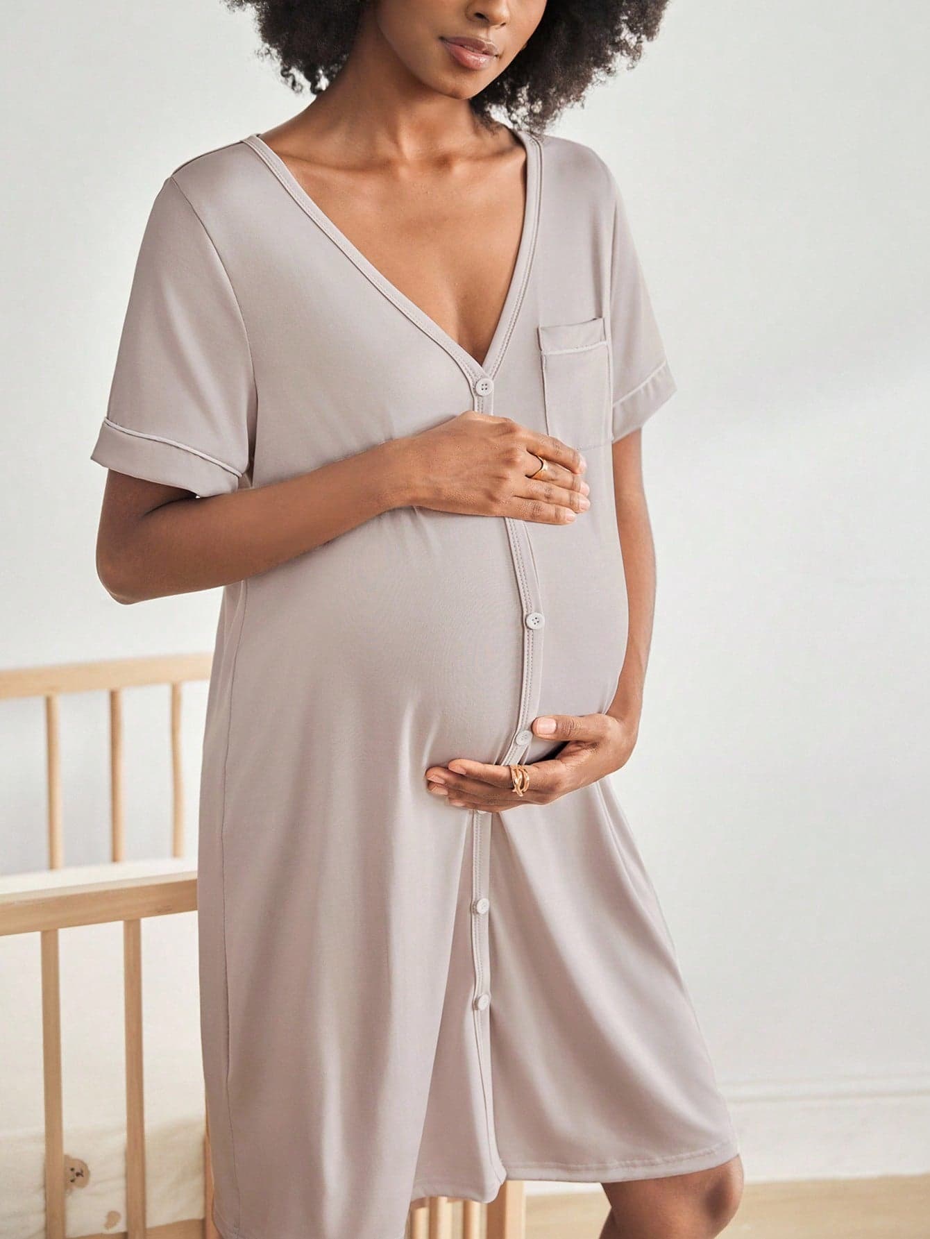 Moonlight&Mama Maternity Short Sleeve Nursing Nightgown With Button,Fashion Loungewear Sleepwear Pajama Dress Sleep Shirt