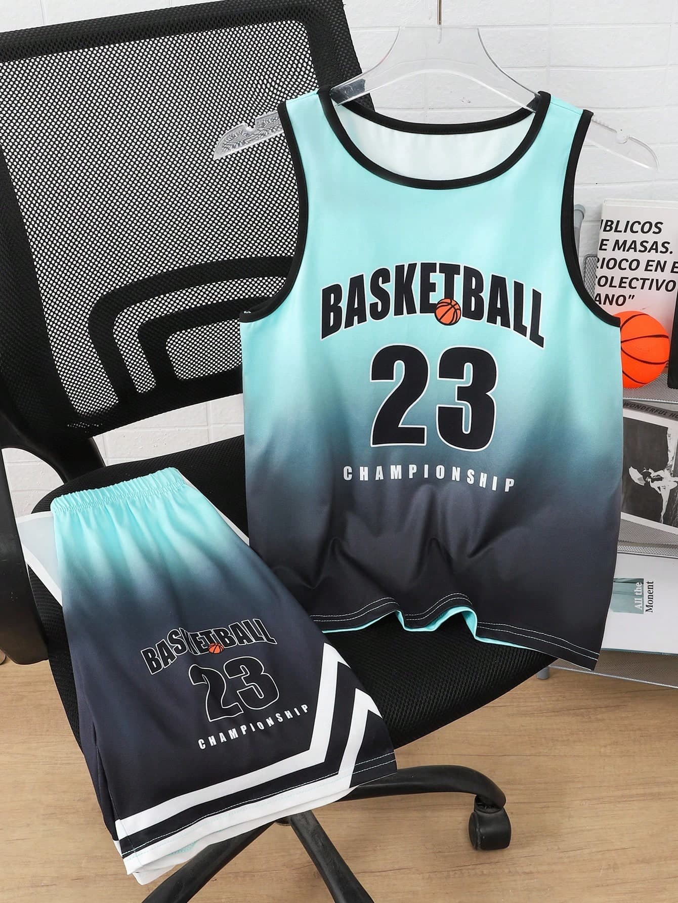 SHEIN 2pcs/Set Tween BoysSports & Casual American Letter Print Jersey Outfit, School, Campus, College