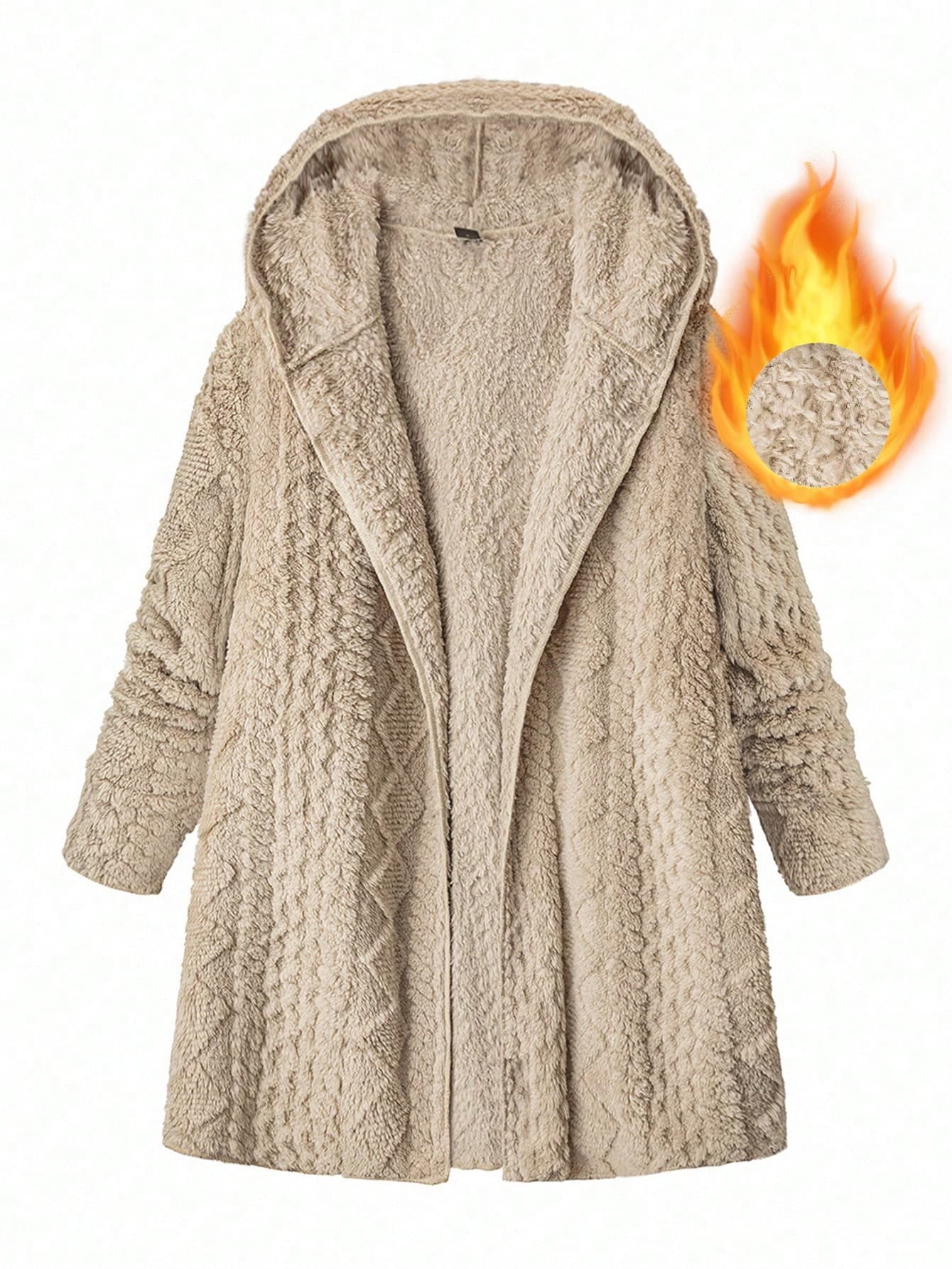 SHEIN Clasi Plus Size Women Textured Fuzzy Zip Up Hooded Coat,Winter Casual Hiking Reversible Double Sided Fleece Jacket,Long Sleeve Pockets Warm Outerwear,2025