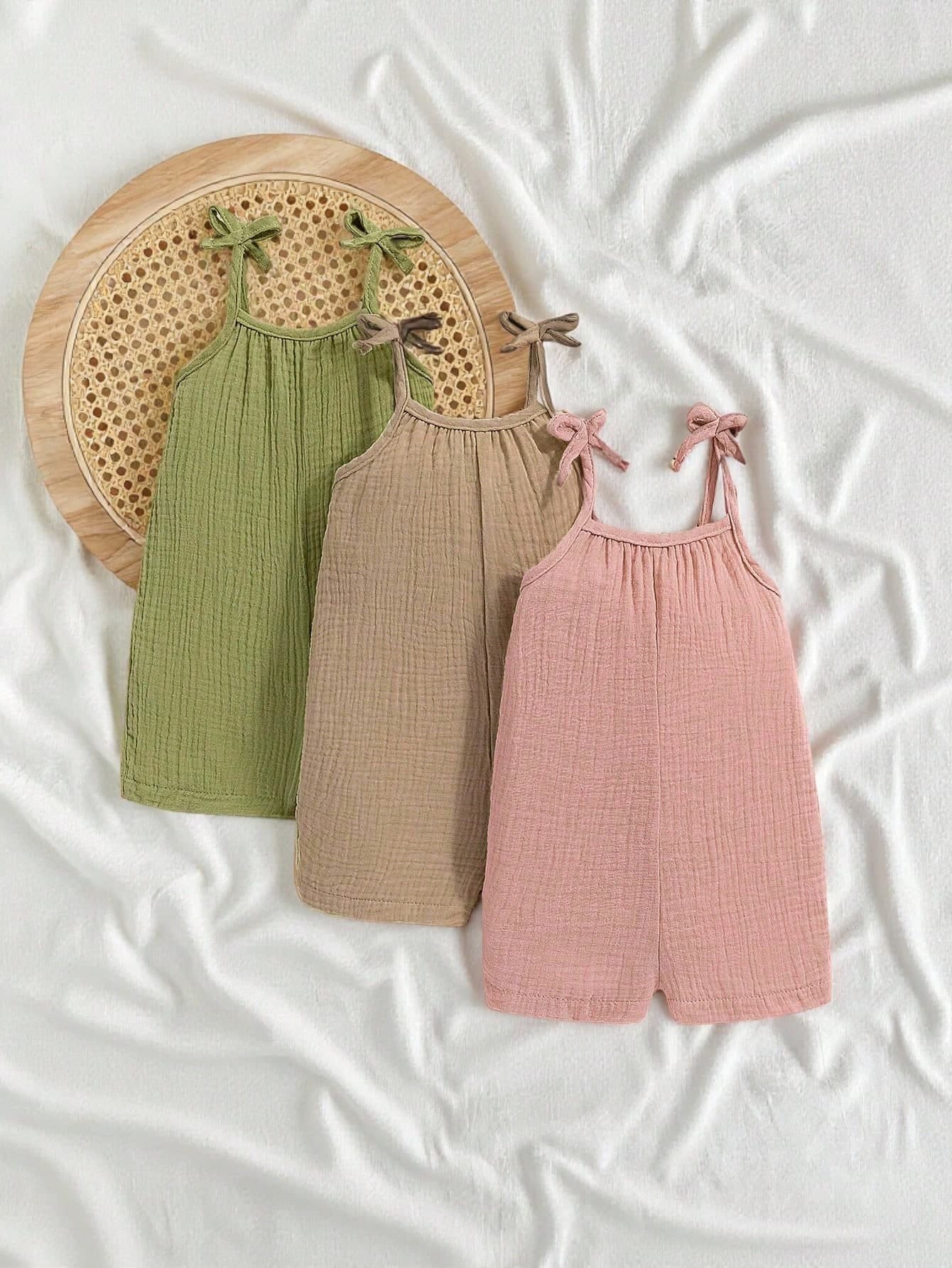 SHEIN Vintaside Kids 3pcs Baby Girls Simple Korean-Style Multicolor Romper