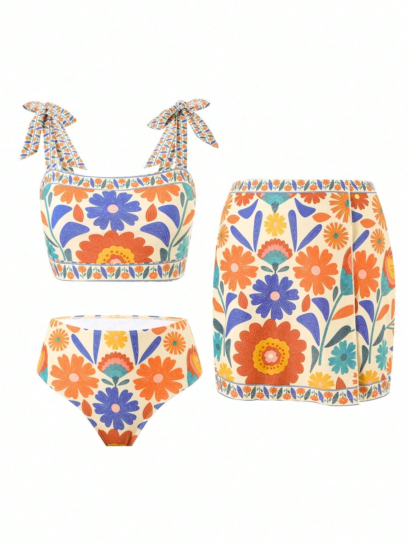 Swim Oasis Women's 3pcs/Set Summer Tight Floral Print Sexy Beach Swimwear