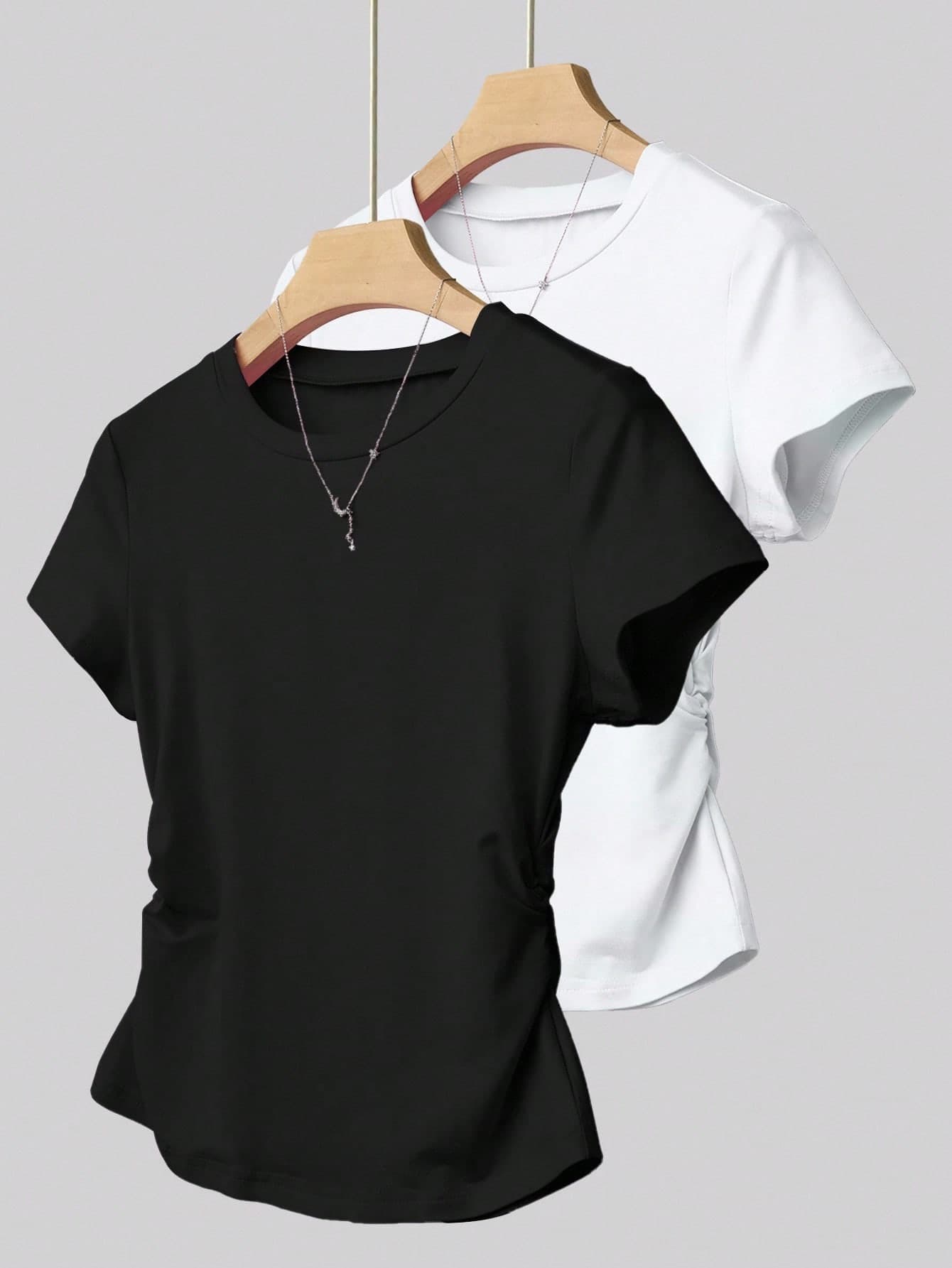 INAWLY Women's All-Match Solid Color Versatile Slim Fit Short Sleeve T-Shirt, Everyday Wear