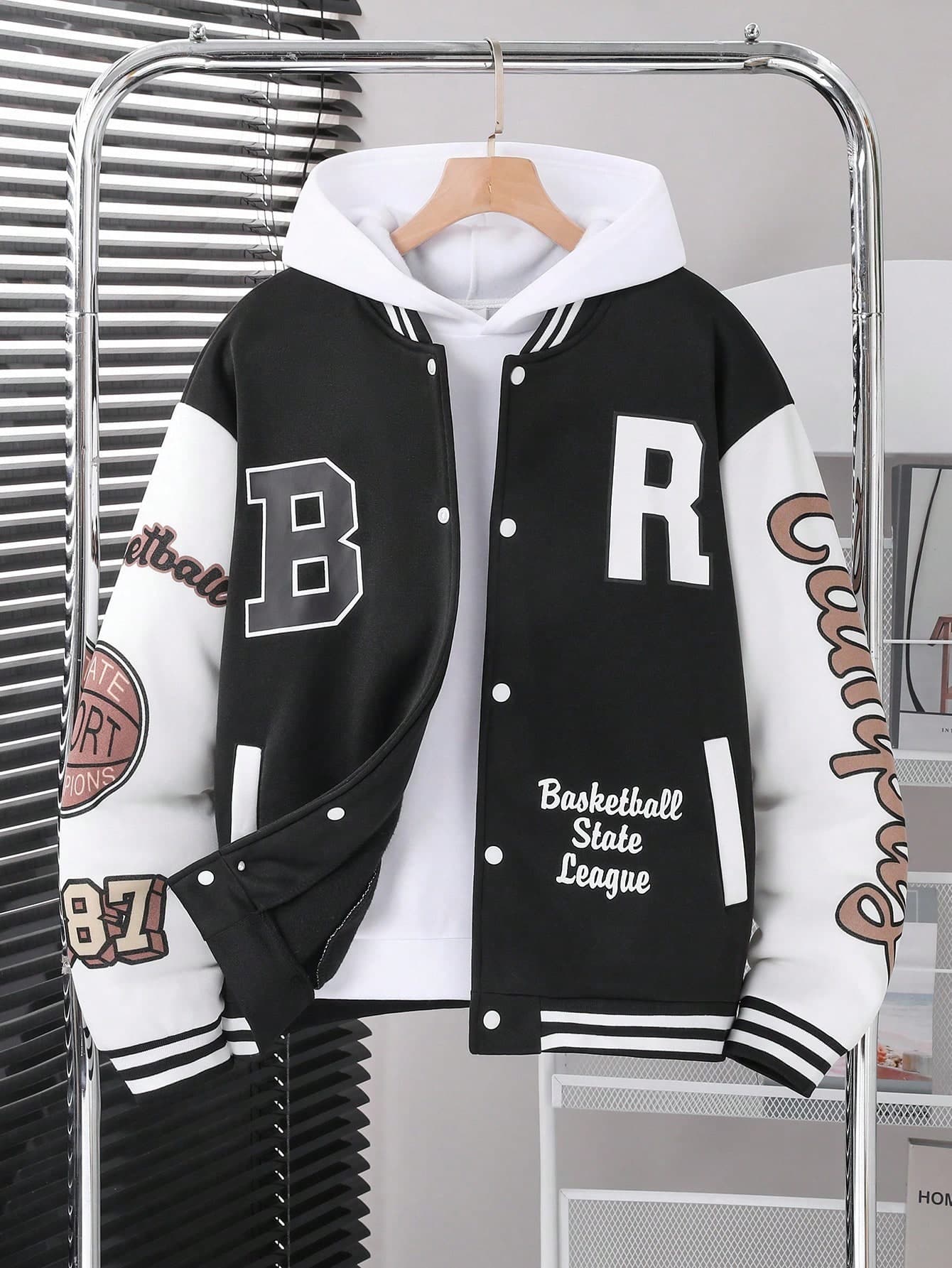SHEIN Teen Boy Fashion Casual Vacation Colorblock Letter Print Jacket Chic For Autumn/Winter Fall